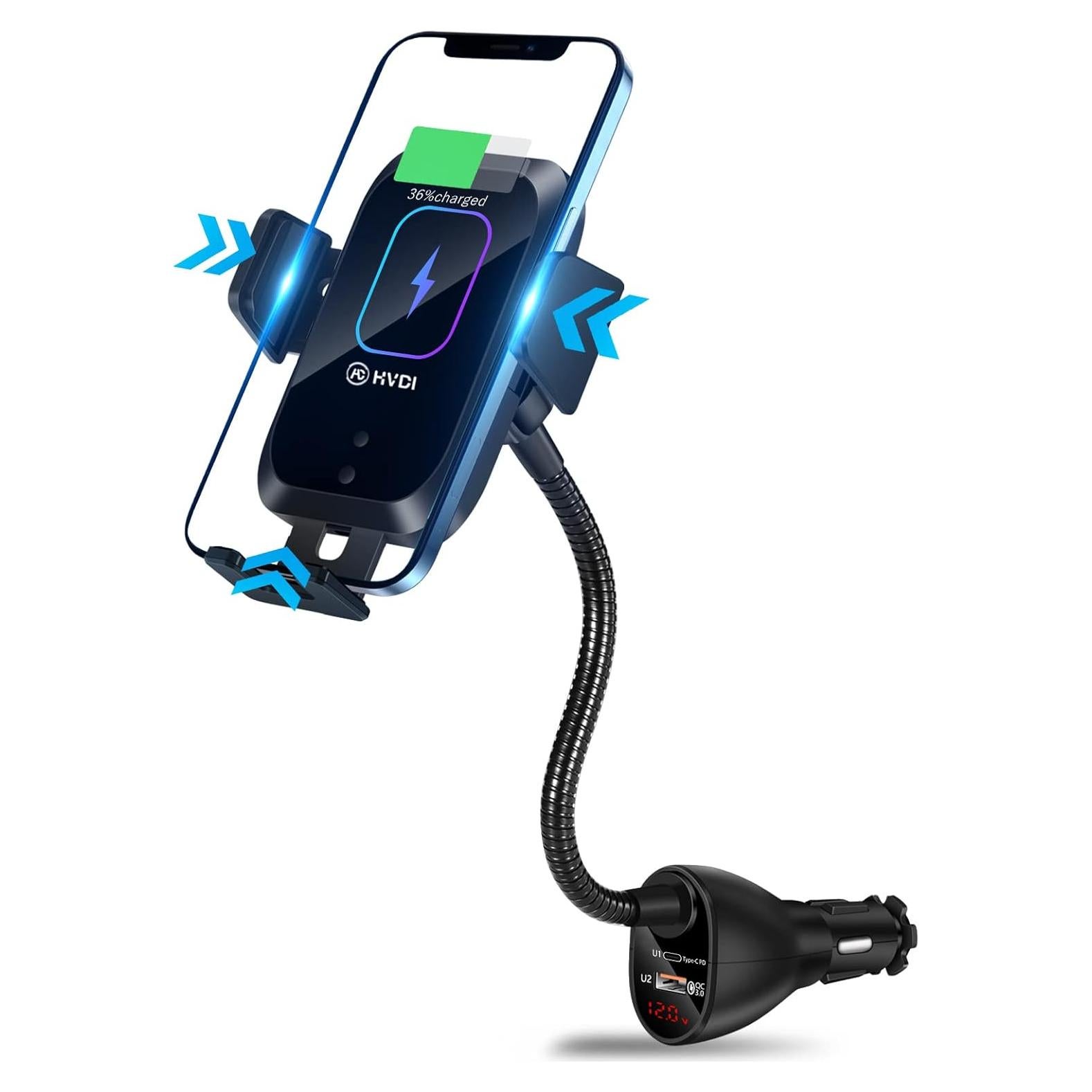 Soporte Cargador Inalámbrico Auto HVDI 15W Qi Doble Puerto QC 3.0