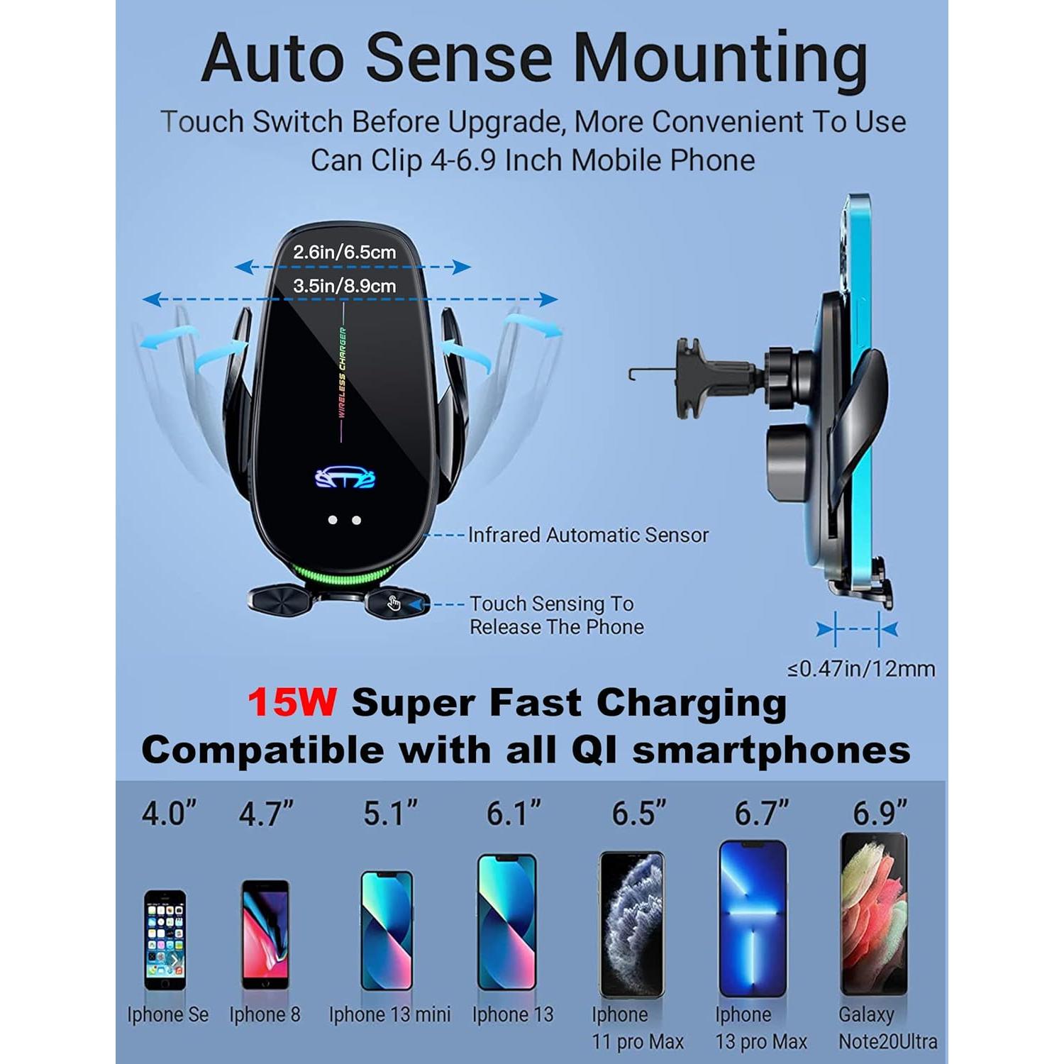 Soporte Cargador Inalámbrico Auto QFUP A3 15W con Ventosa