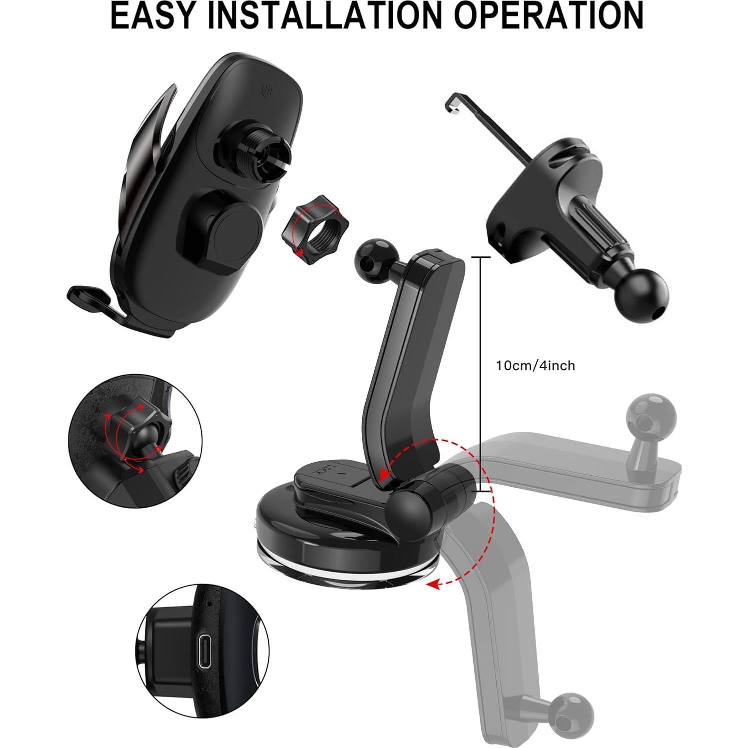 Soporte Cargador Inalámbrico Auto QFUP A3 15W con Ventosa