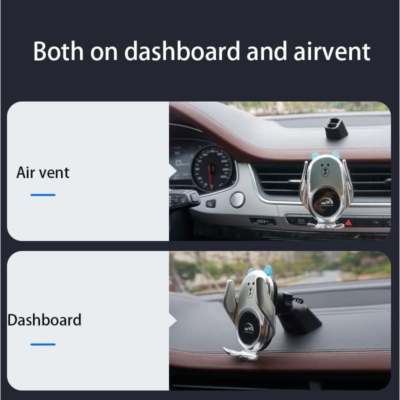 Cargador Inalámbrico para Auto Peanutech Oso Plateado 15W