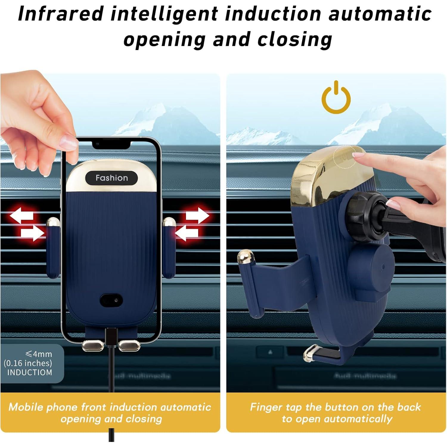 Soporte Cargador Inalámbrico Auto Aendern 15W Qi Azul