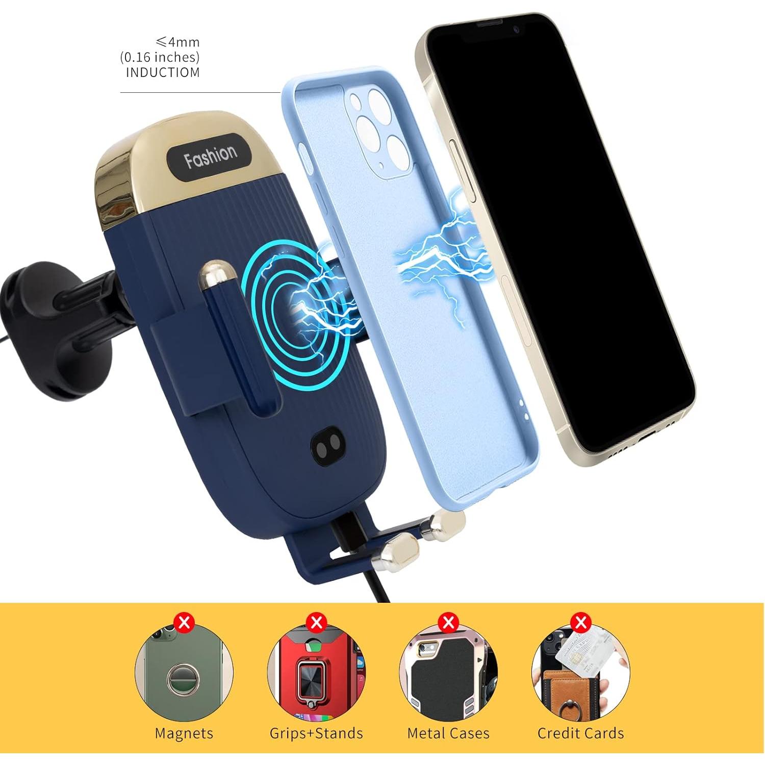 Soporte Cargador Inalámbrico Auto Aendern 15W Qi Azul