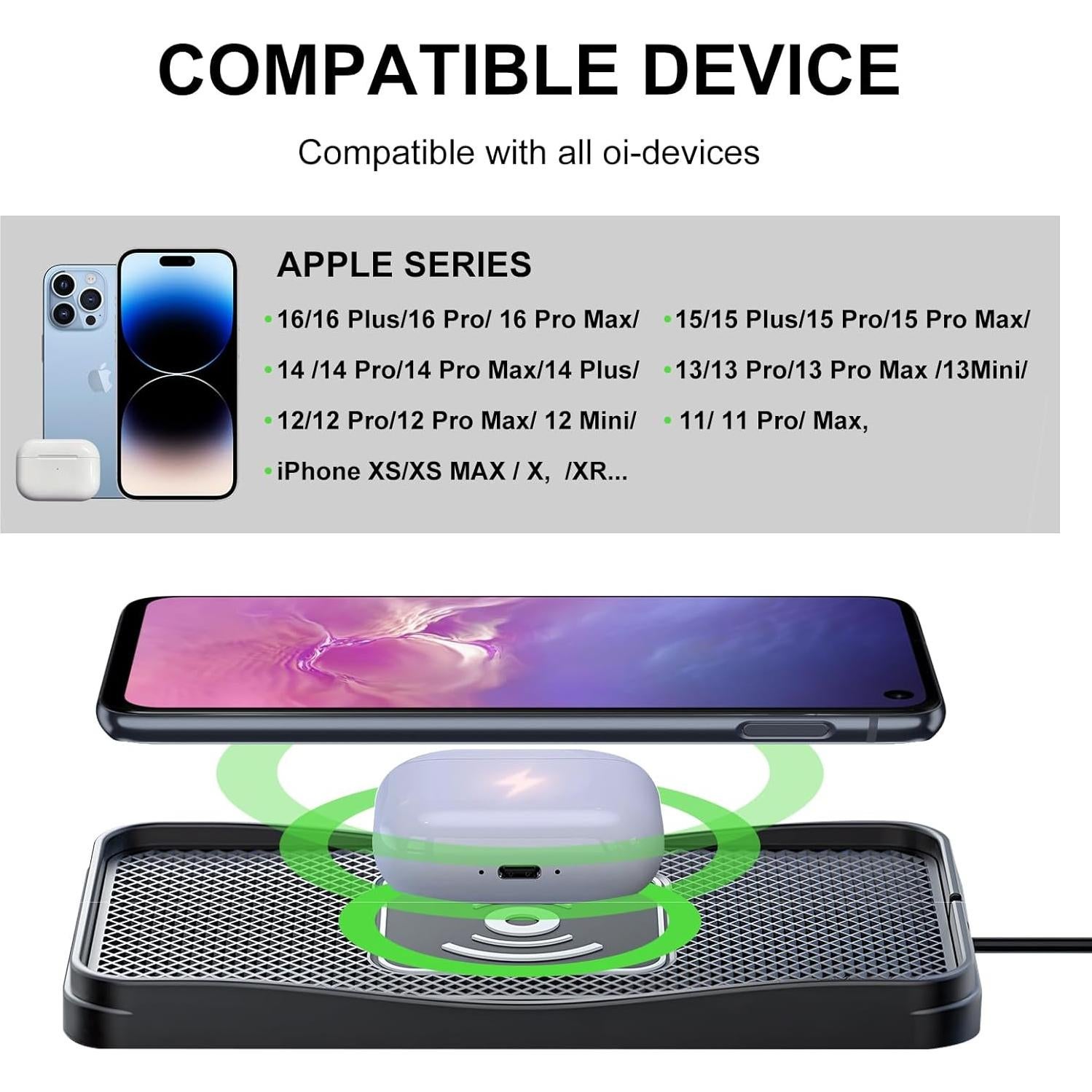 Base de Carga Inalámbrica para Coche Gumnay 20W Antideslizante