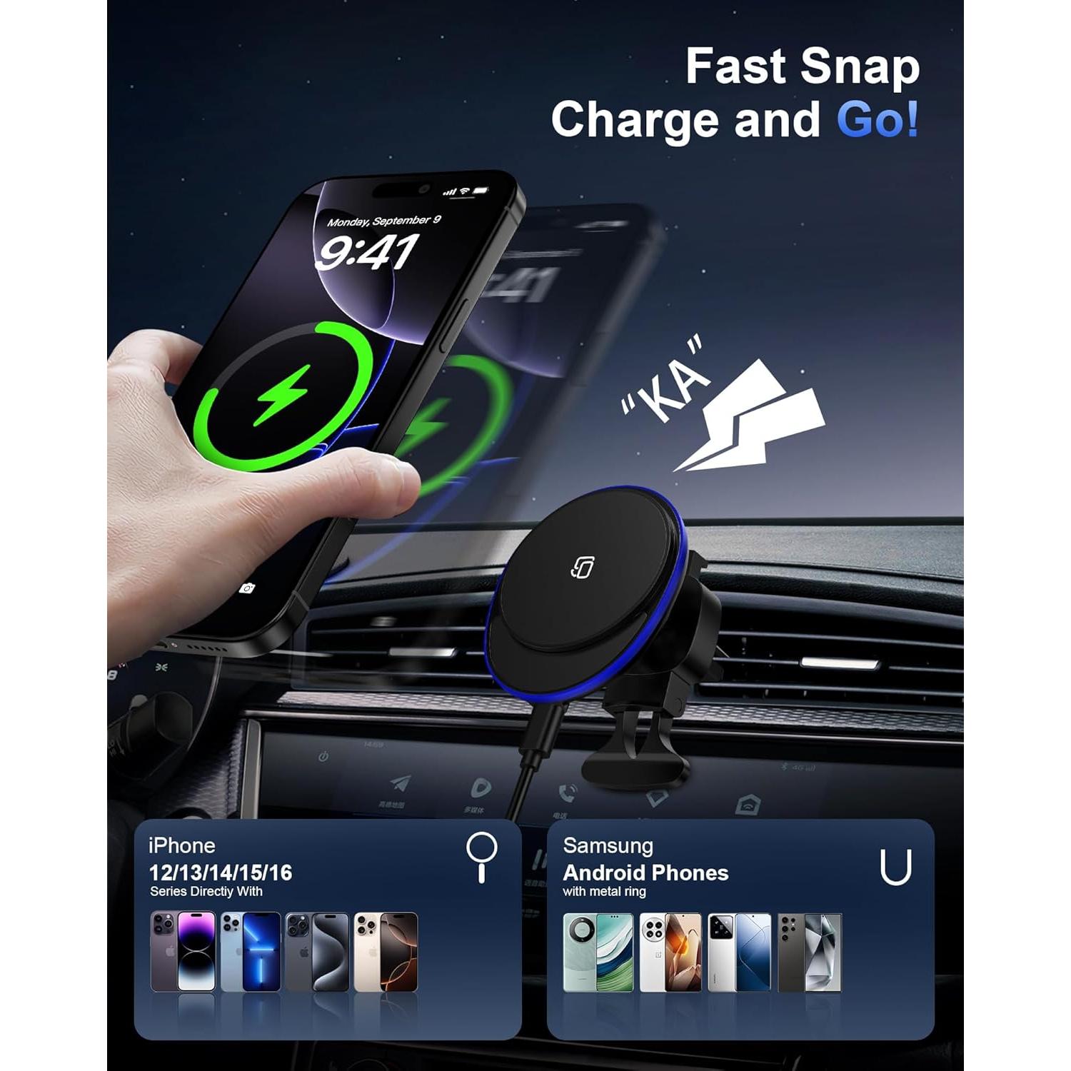 Cargador Inalámbrico para Auto Samsung Galaxy S25 15W