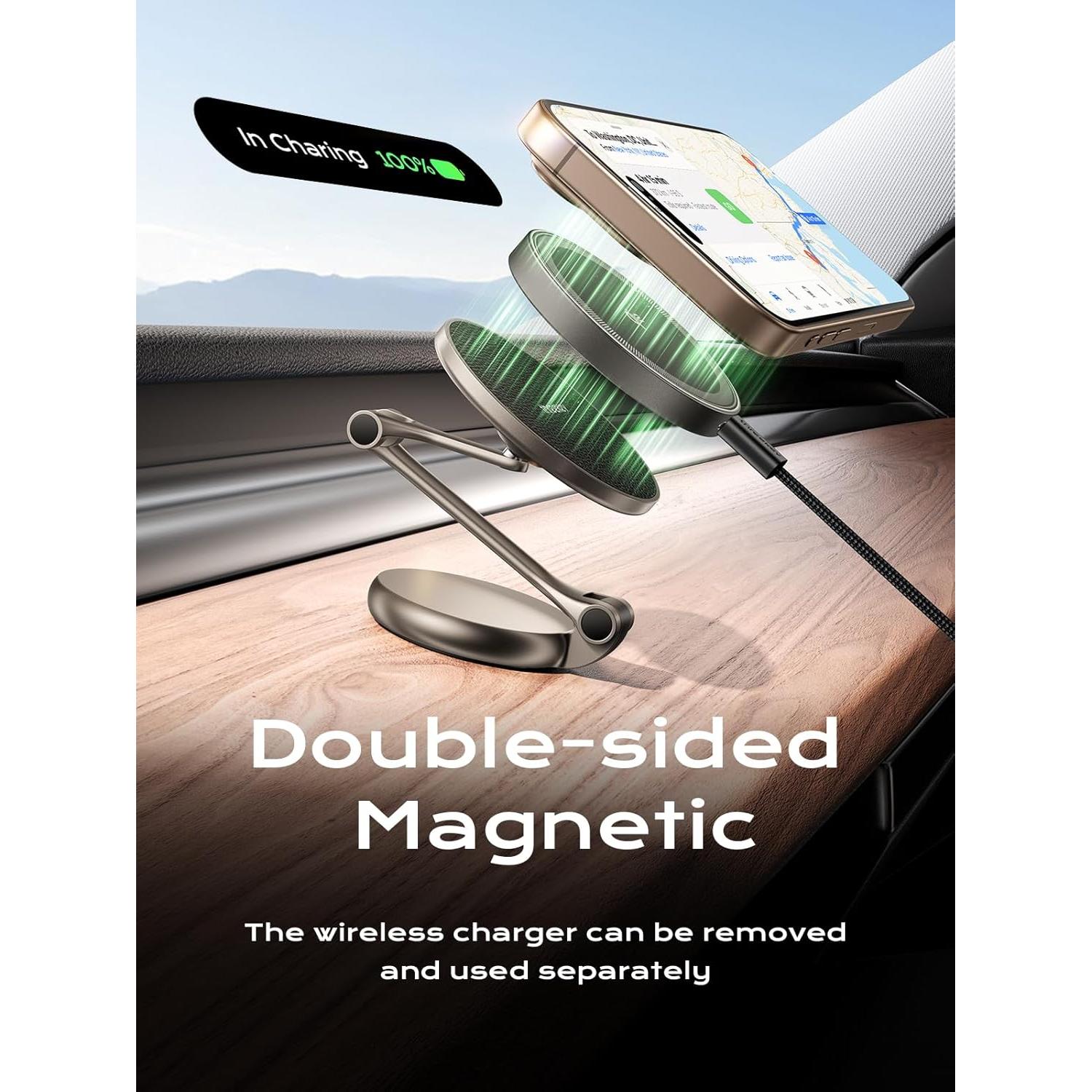 Soporte de Coche Magnético THREEKEY con Cargador Inalámbrico 15W