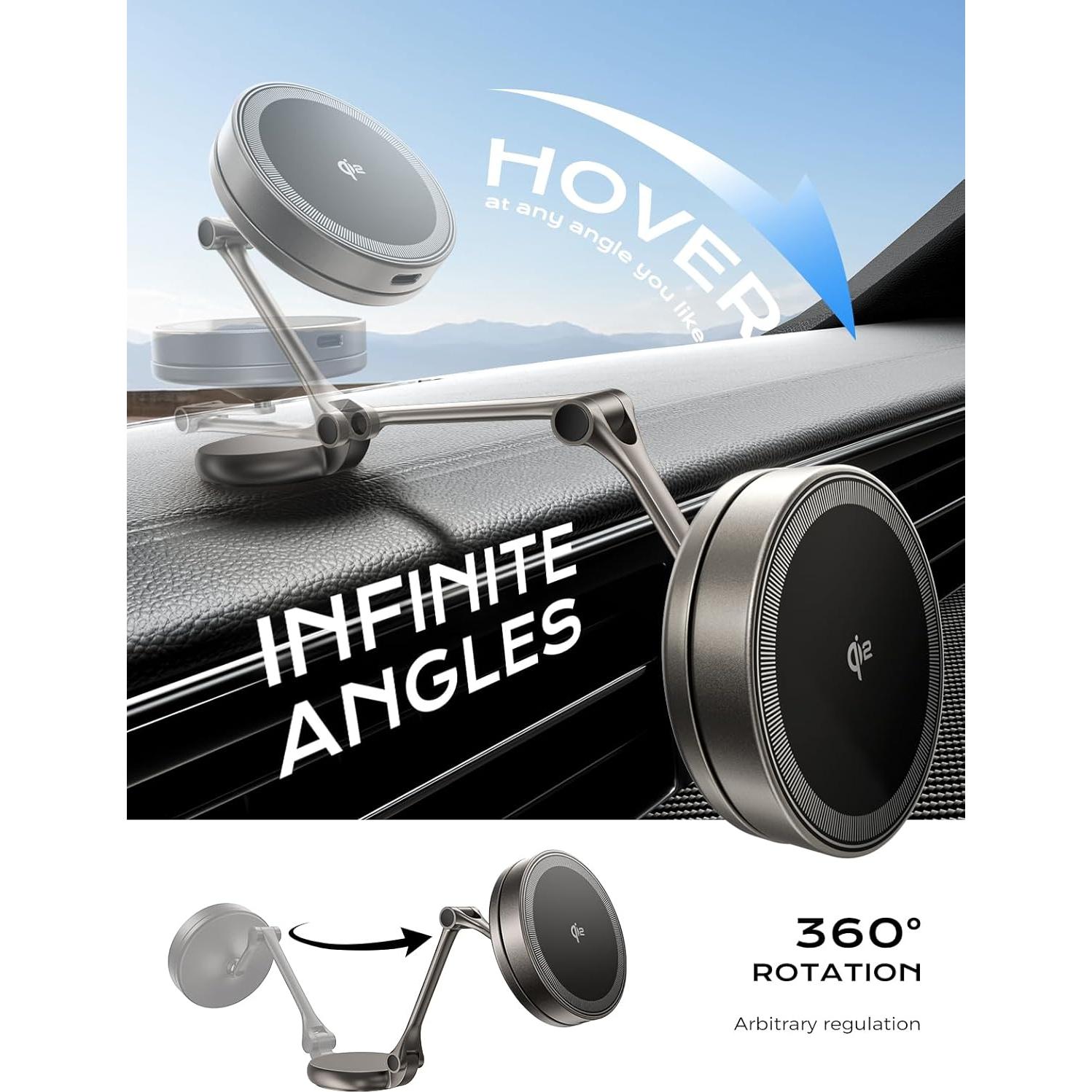 Soporte de Coche Magnético THREEKEY con Cargador Inalámbrico 15W