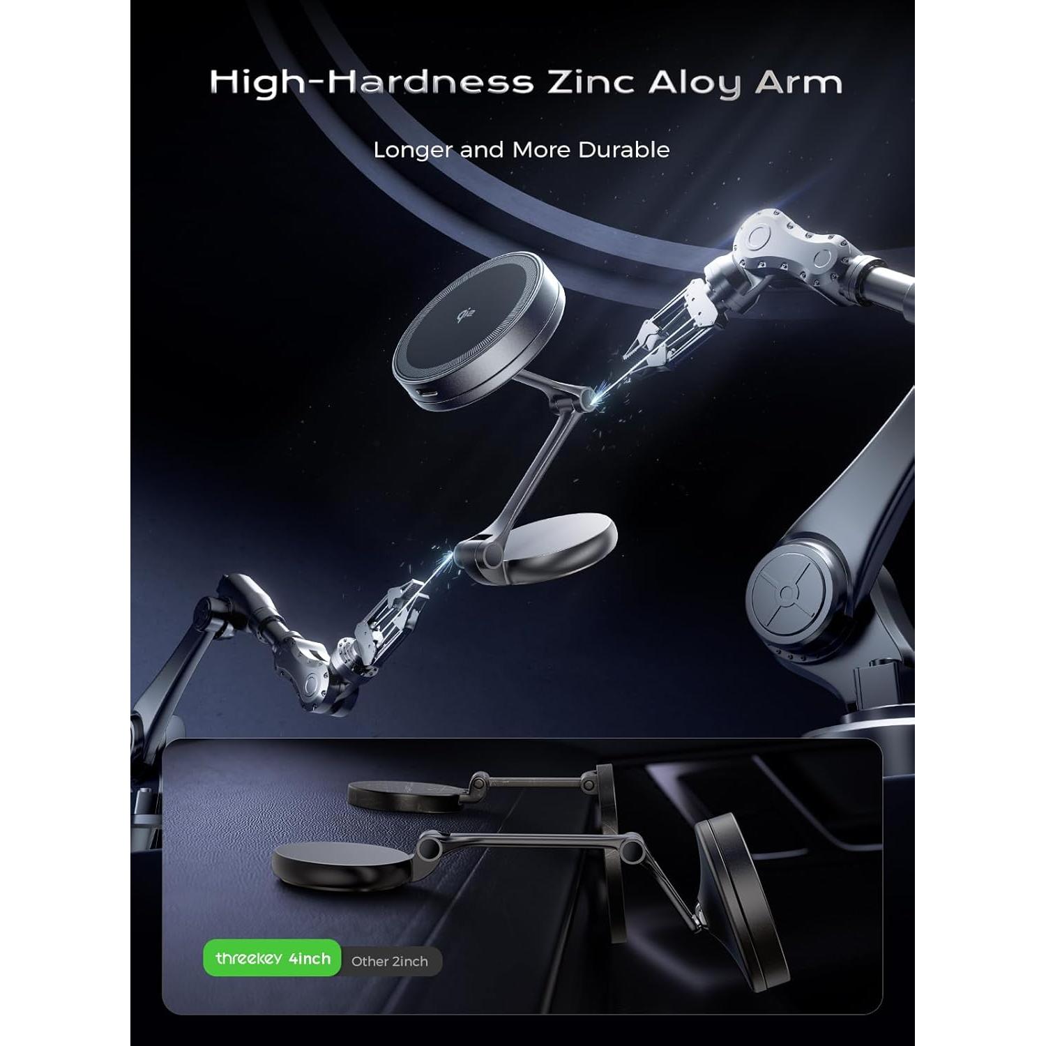 Soporte de Coche Magnético THREEKEY con Cargador Inalámbrico 15W