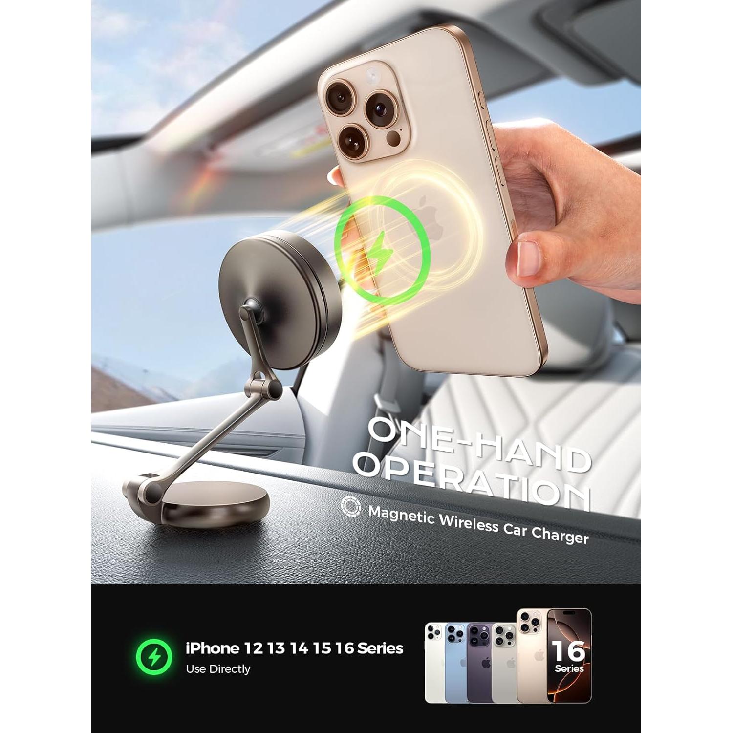 Soporte de Coche Magnético THREEKEY con Cargador Inalámbrico 15W