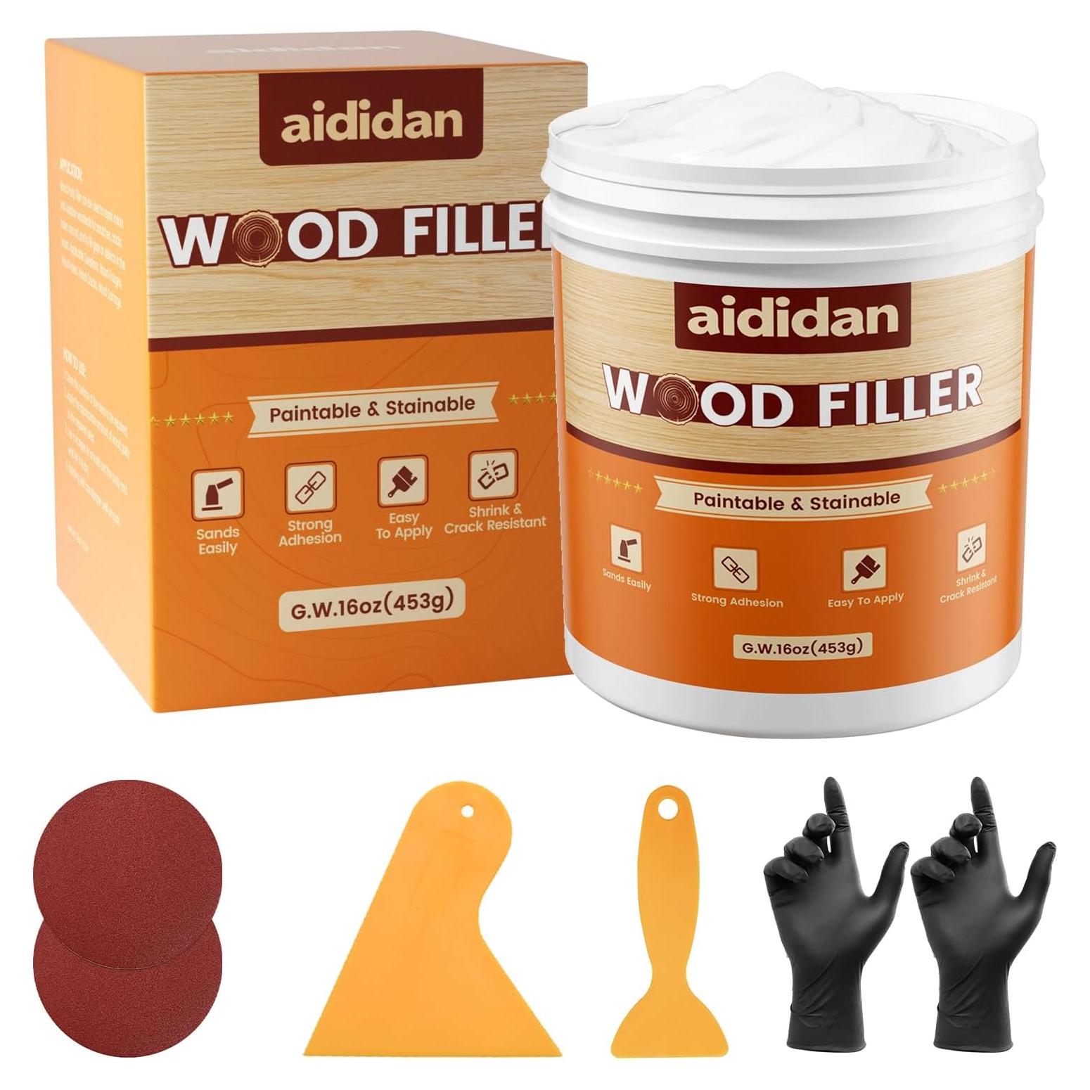 Kit de Reparación de Madera Aididan 16oz Masilla Pintable Blanca