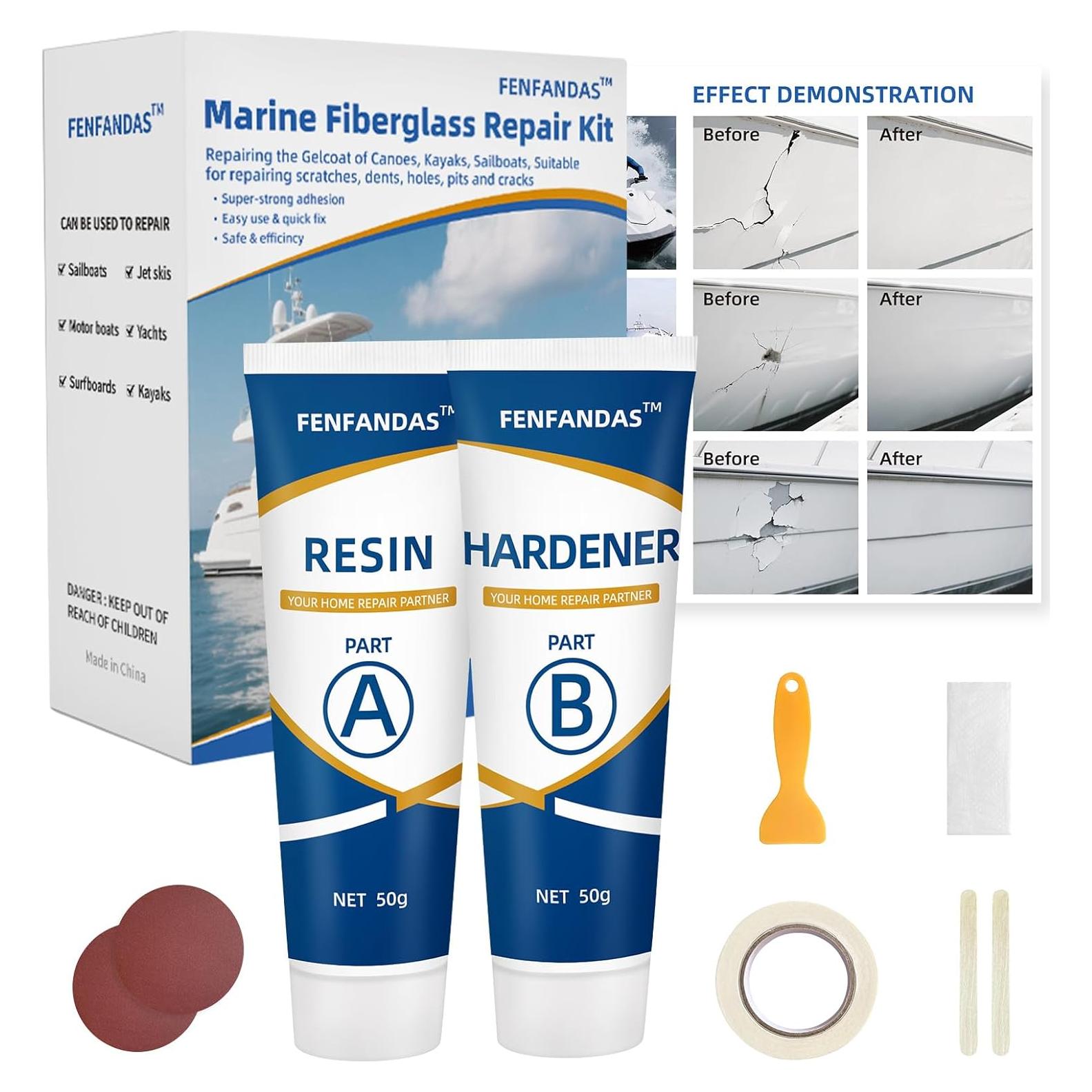 Kit de Reparación de Fibra de Vidrio Marino FENFANDAS 0.16kg