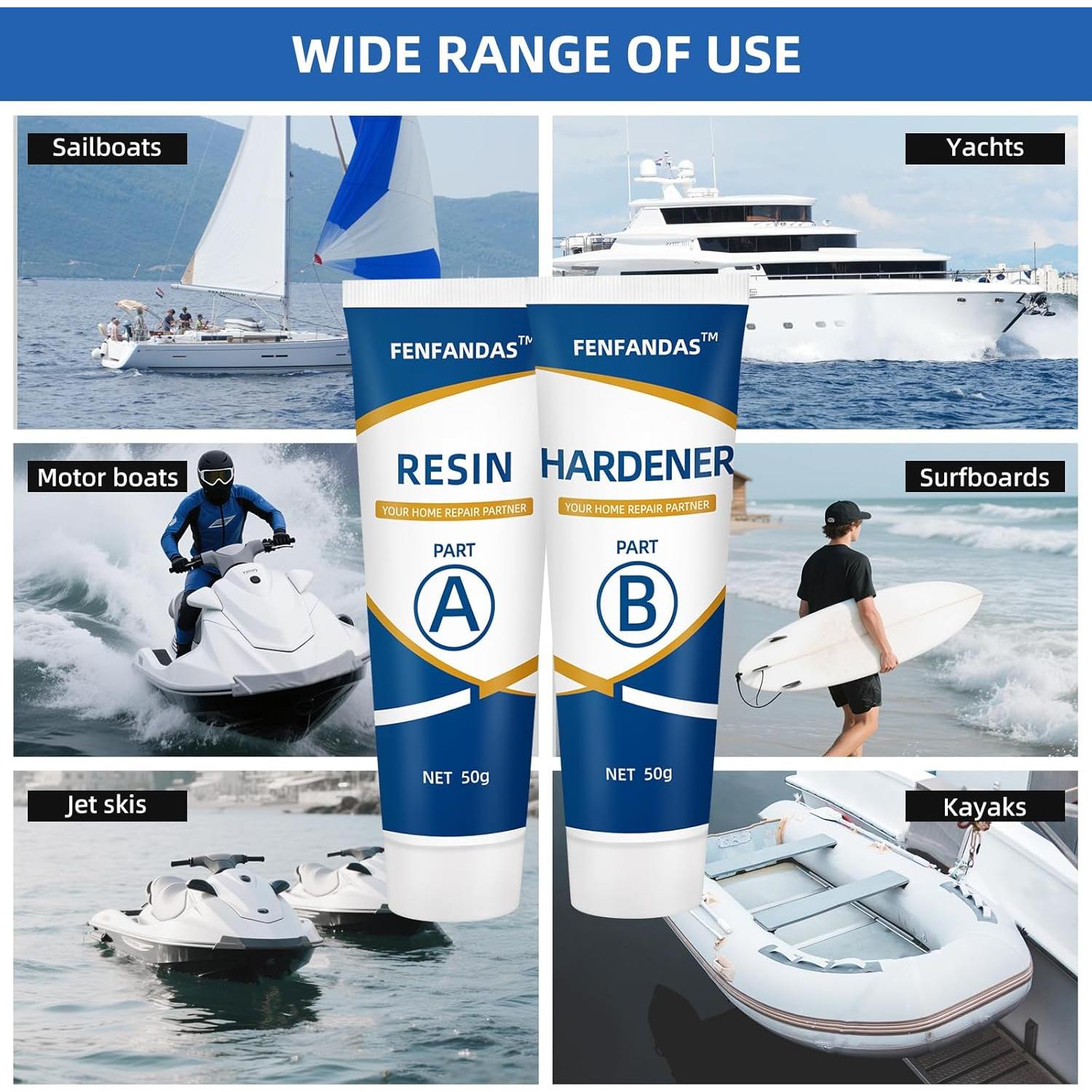 Kit de Reparación de Fibra de Vidrio Marino FENFANDAS 0.16kg