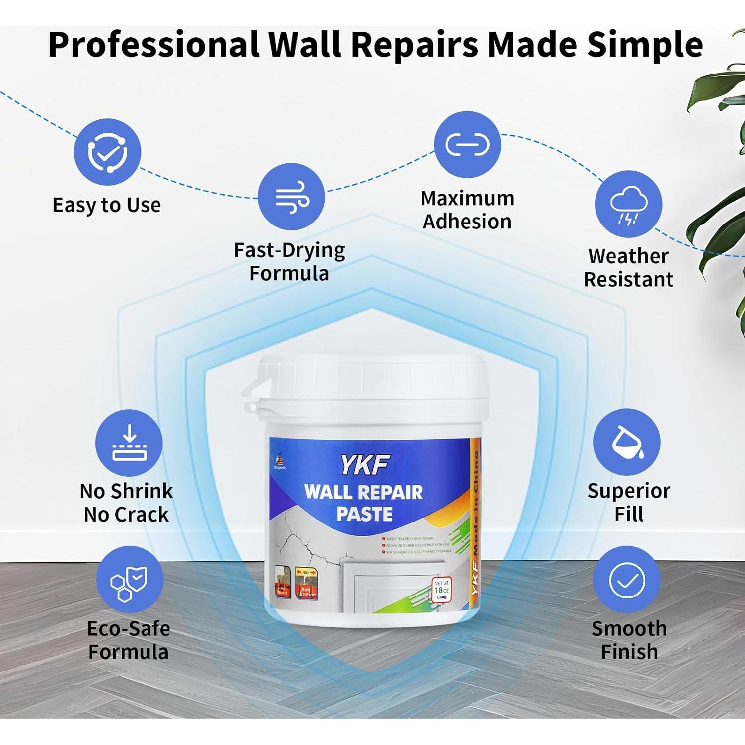 Kit de Reparación de Pared YKF 18 Oz con Parche y Raspador