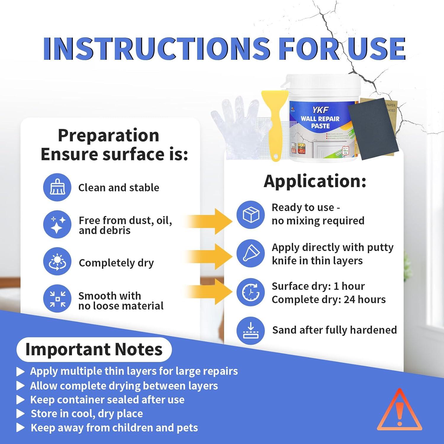 Kit de Reparación de Pared YKF 18 Oz con Parche y Raspador