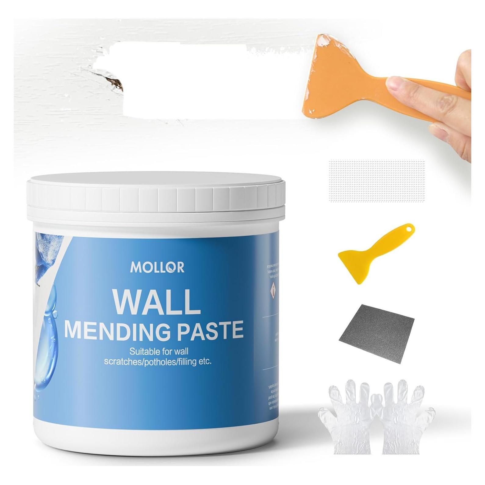 Kit de Reparación de Paredes Mollor 1kg - Masilla y Raspador