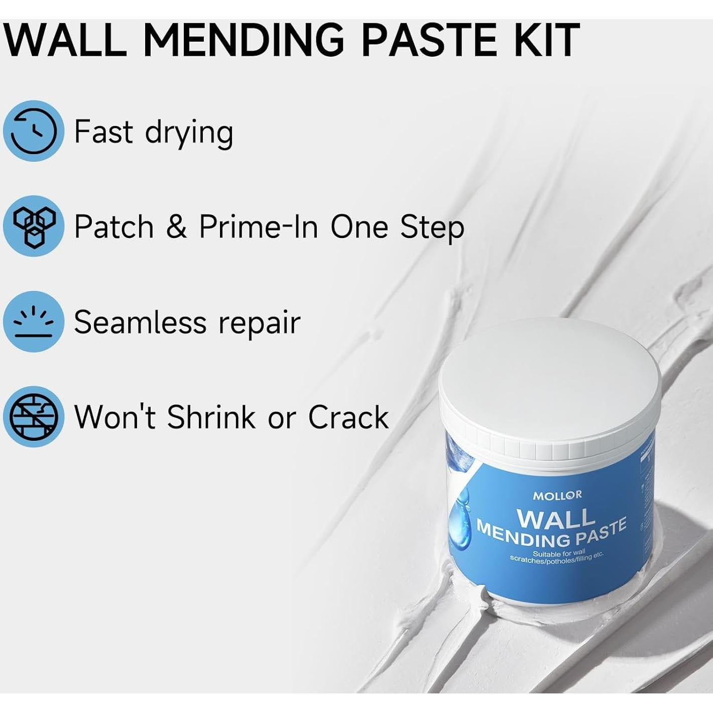 Kit de Reparación de Paredes Mollor 1kg - Masilla y Raspador