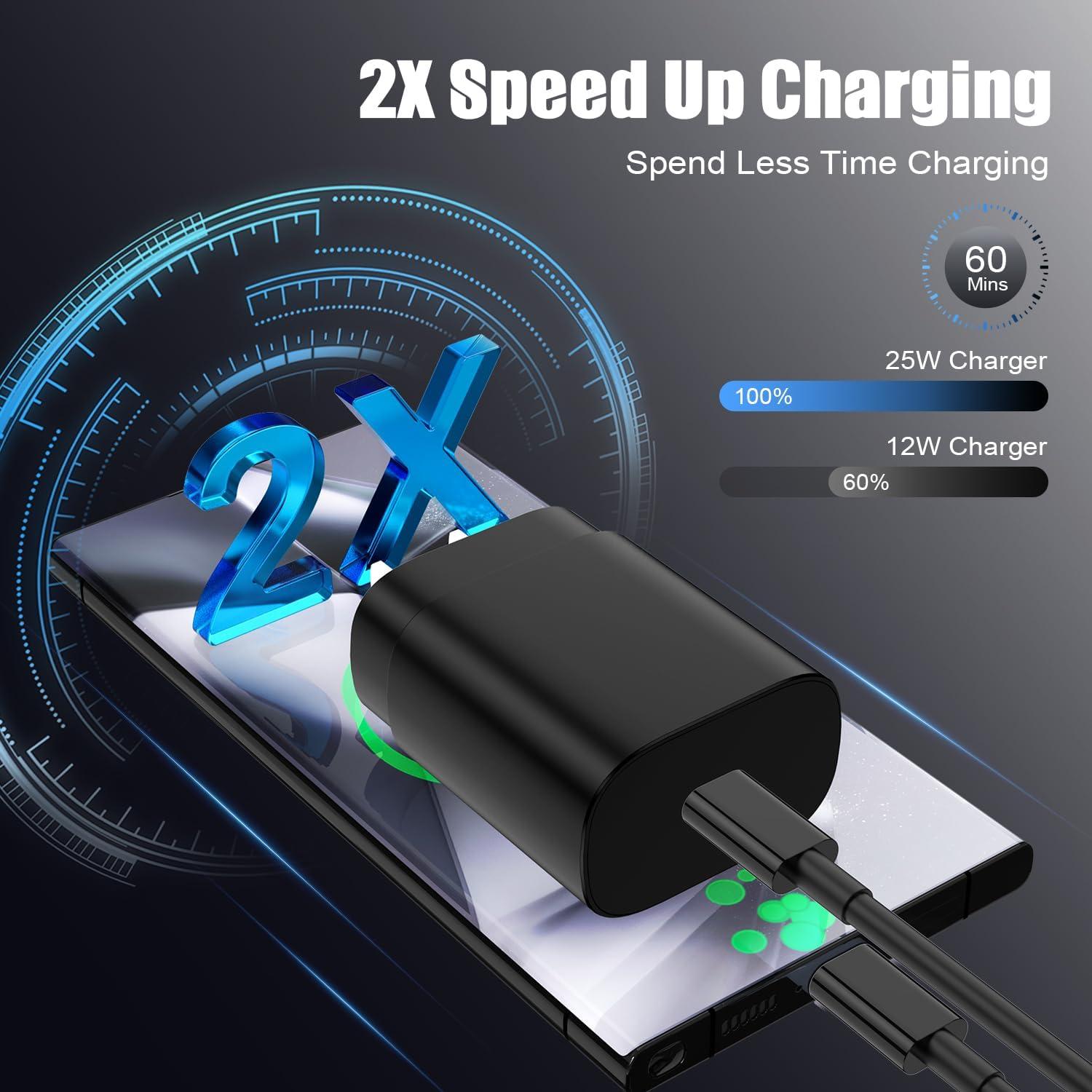 Cargador USB C Rápido 25W Essri Paquete de 4 con Cables 1.83m y 3.05m - Negro