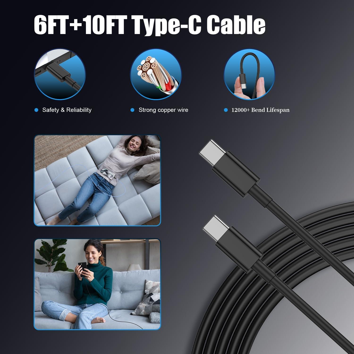 Cargador USB C Rápido 25W Essri Paquete de 4 con Cables 1.83m y 3.05m - Negro