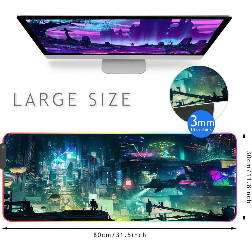 Alfombrilla de Ratón RGB Grande Imegny 80x30 cm Suave Antideslizante