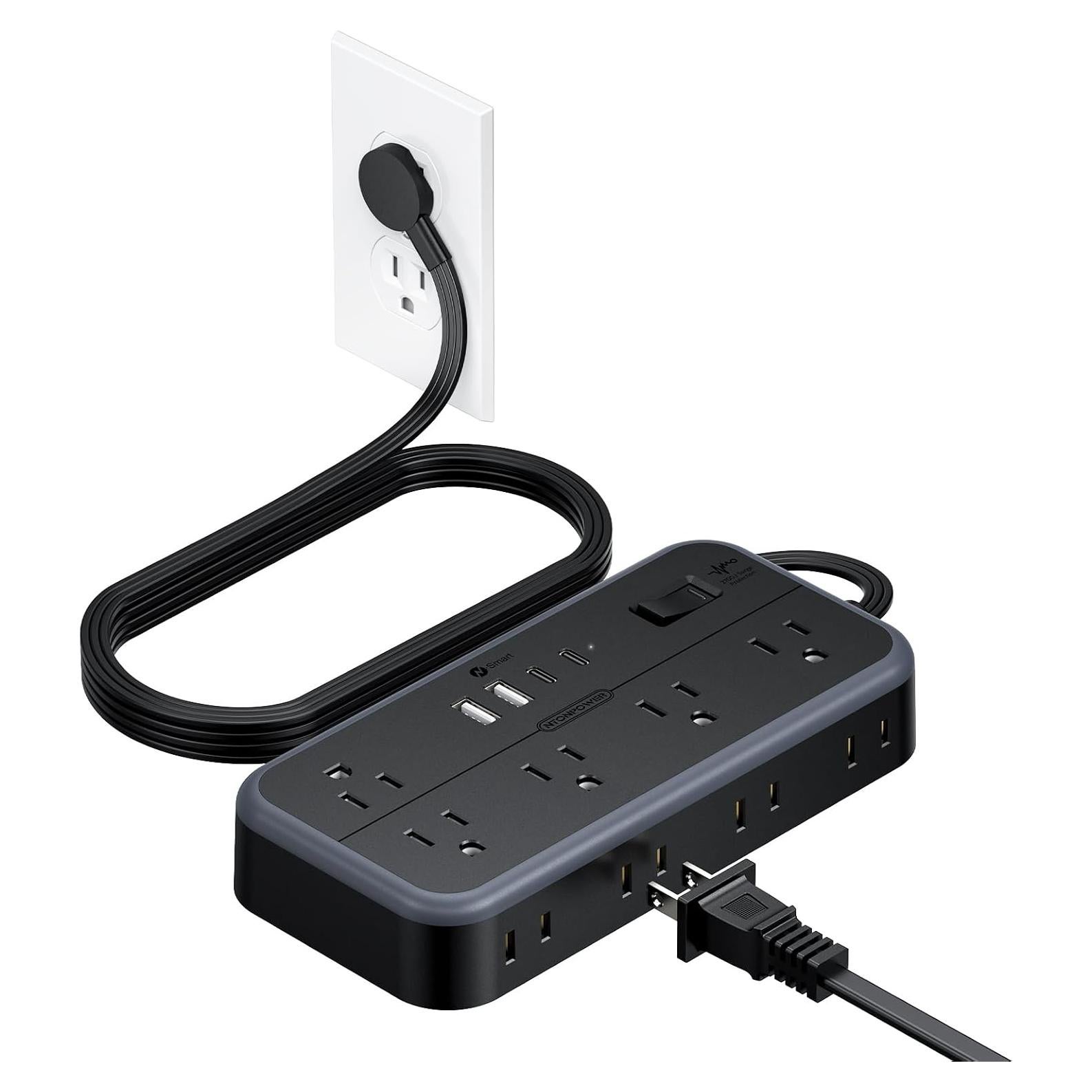 Regleta NTONPOWER 10 Salidas 4 USB 5 Pies Protección Sobretensión