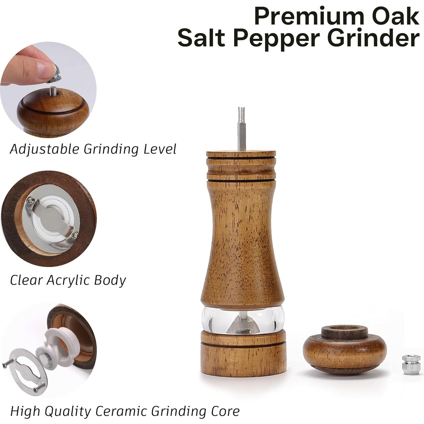 Molino de Sal y Pimienta M JINGMEI de Madera de Roble 15.24 cm