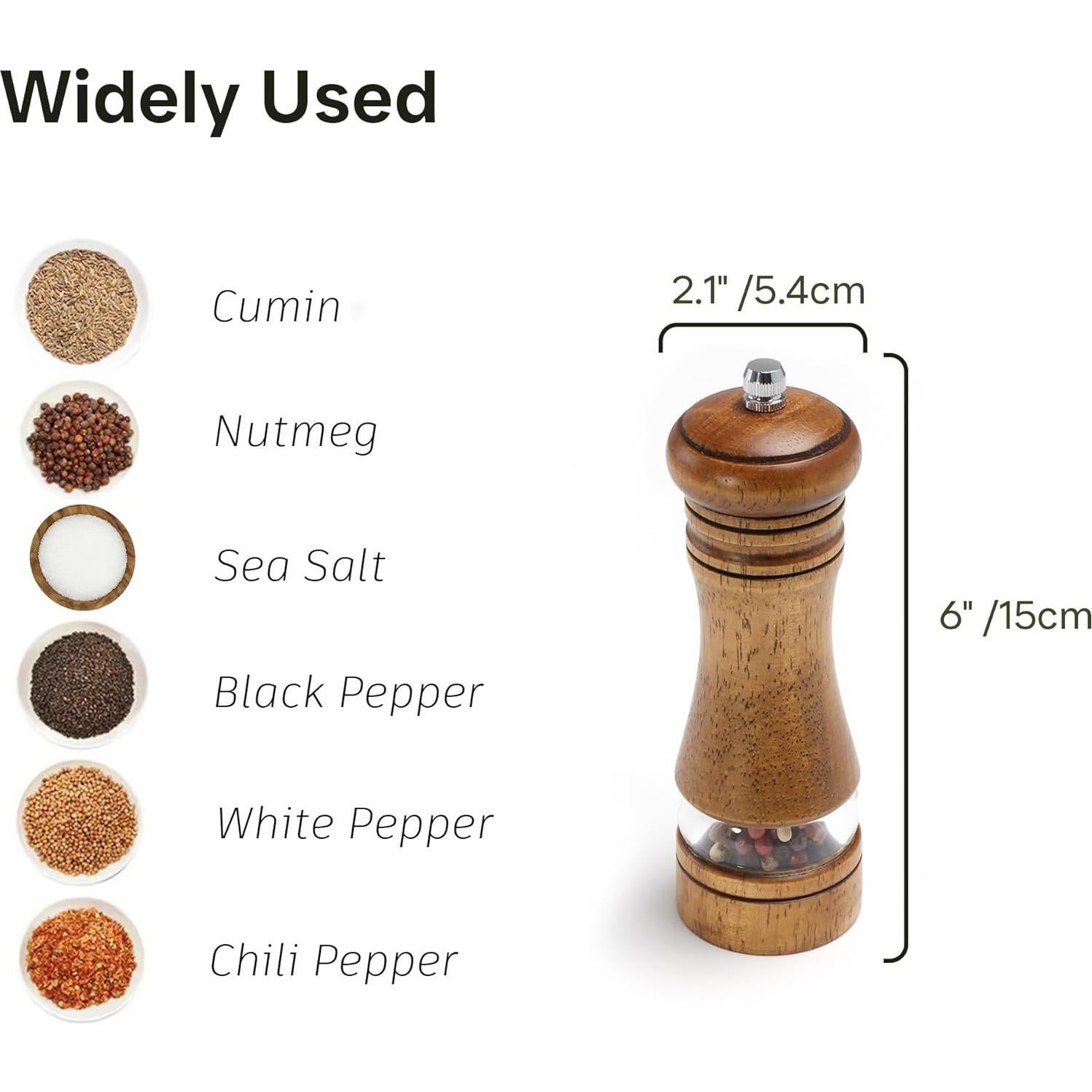 Molino de Sal y Pimienta M JINGMEI de Madera de Roble 15.24 cm