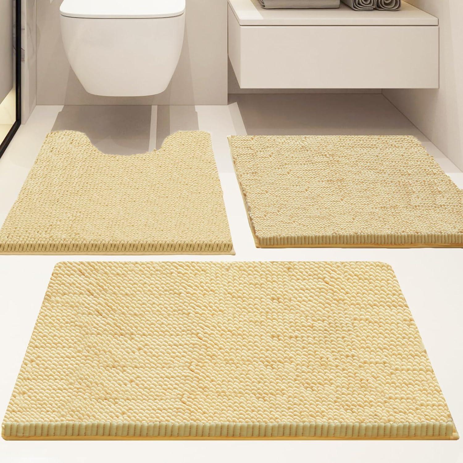 Conjunto de Alfombrillas de Baño Antideslizantes Flotstiga 3 Piezas Beige