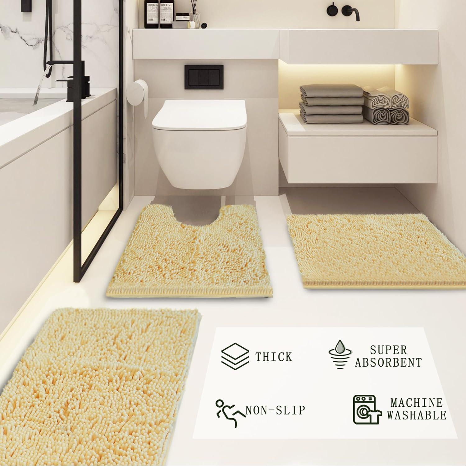 Conjunto de Alfombrillas de Baño Antideslizantes Flotstiga 3 Piezas Beige
