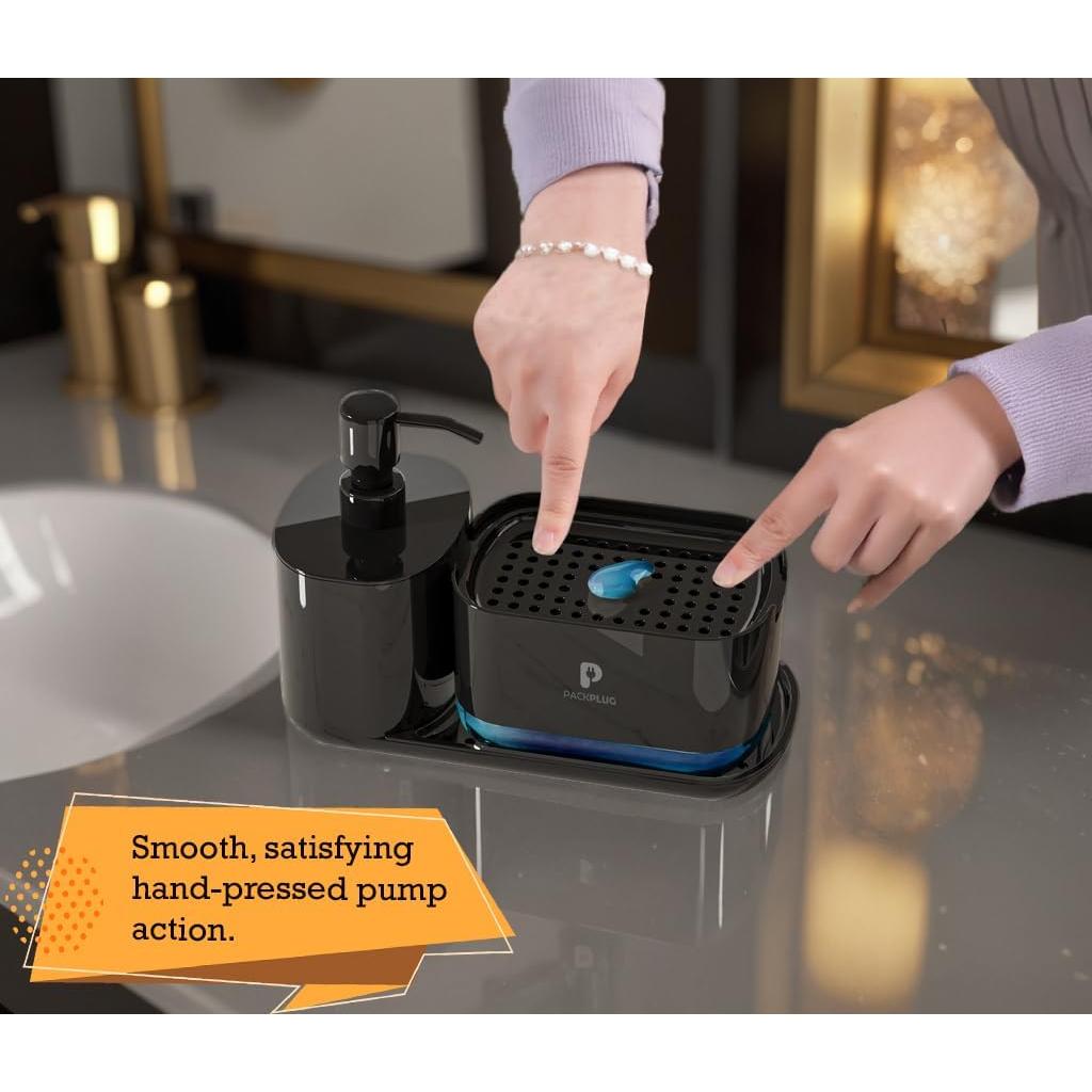 Dispensador de Jabón PackPlug con Soporte para Esponja Negro