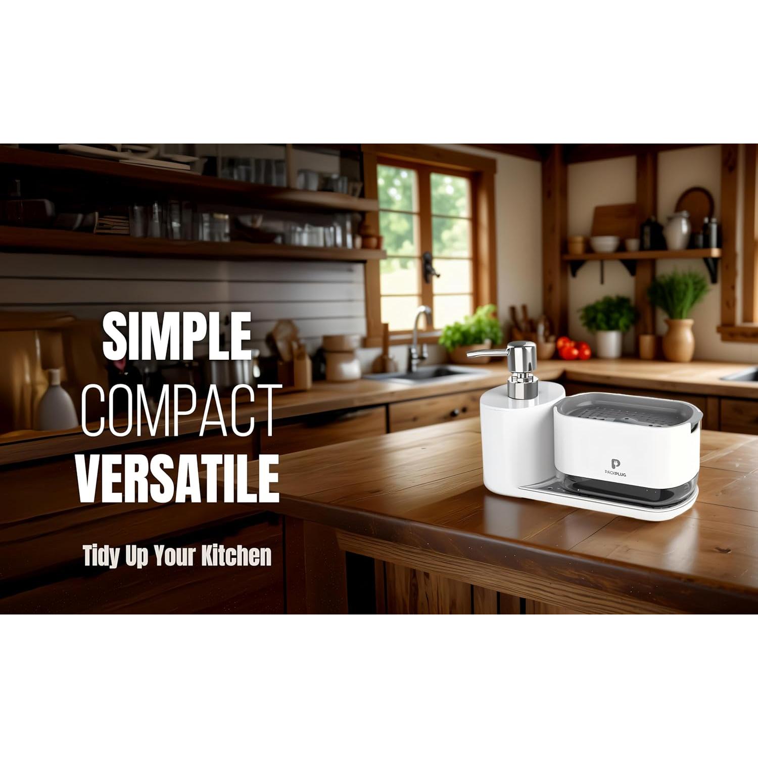 Dispensador de Jabón PackPlug con Soporte para Esponja Negro