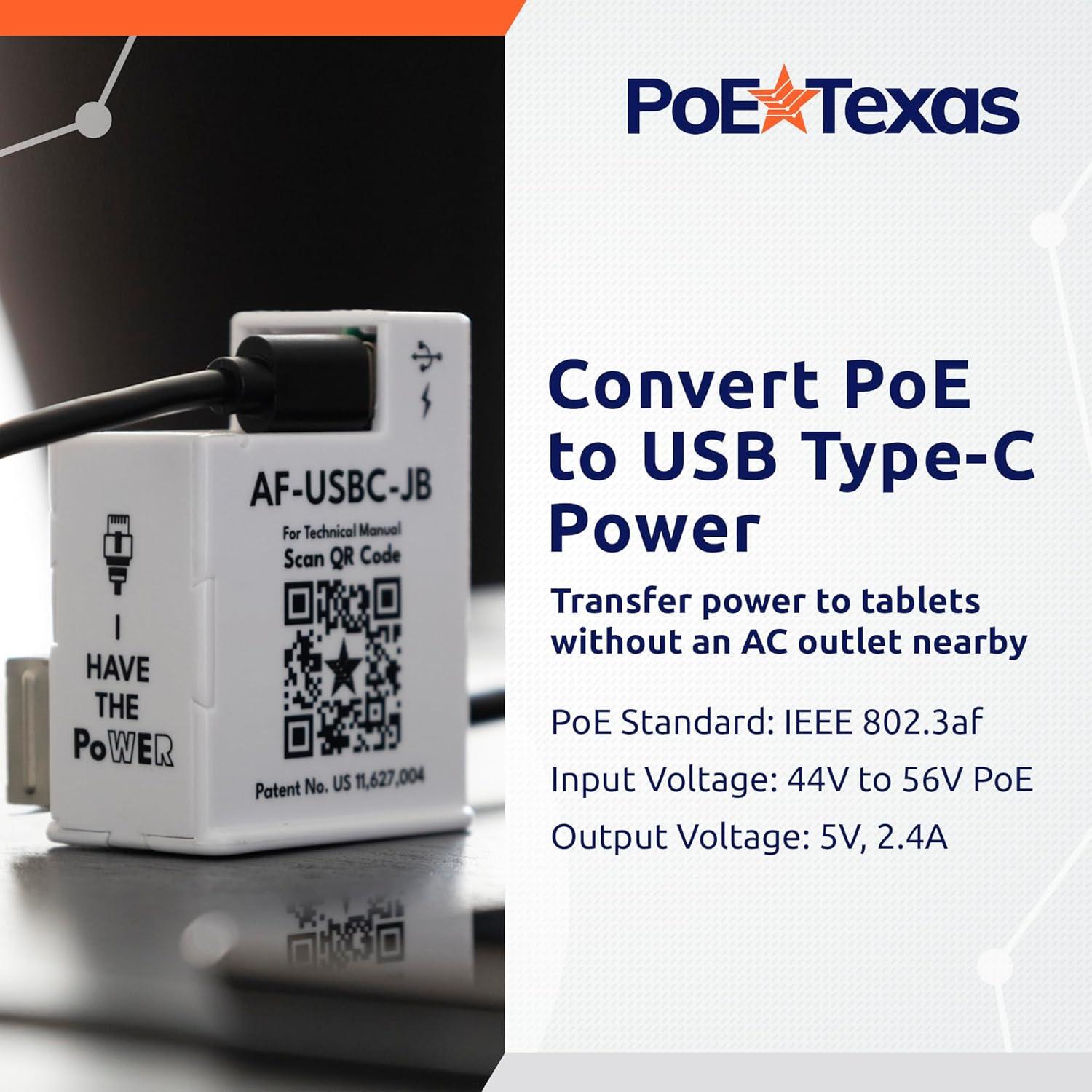 Adaptador PoE a USB-C PoE Texas 12W para iPad y Tablets