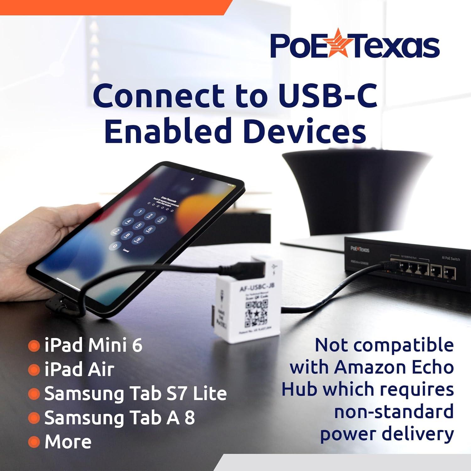Adaptador PoE a USB-C PoE Texas 12W para iPad y Tablets
