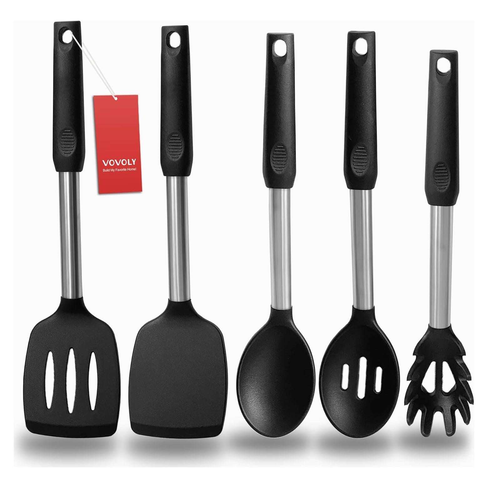 Juego de Utensilios de Cocina VOVOLY 5 Piezas Silicona Negro