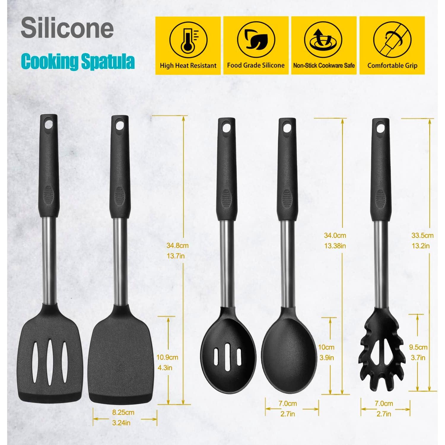 Juego de Utensilios de Cocina VOVOLY 5 Piezas Silicona Negro
