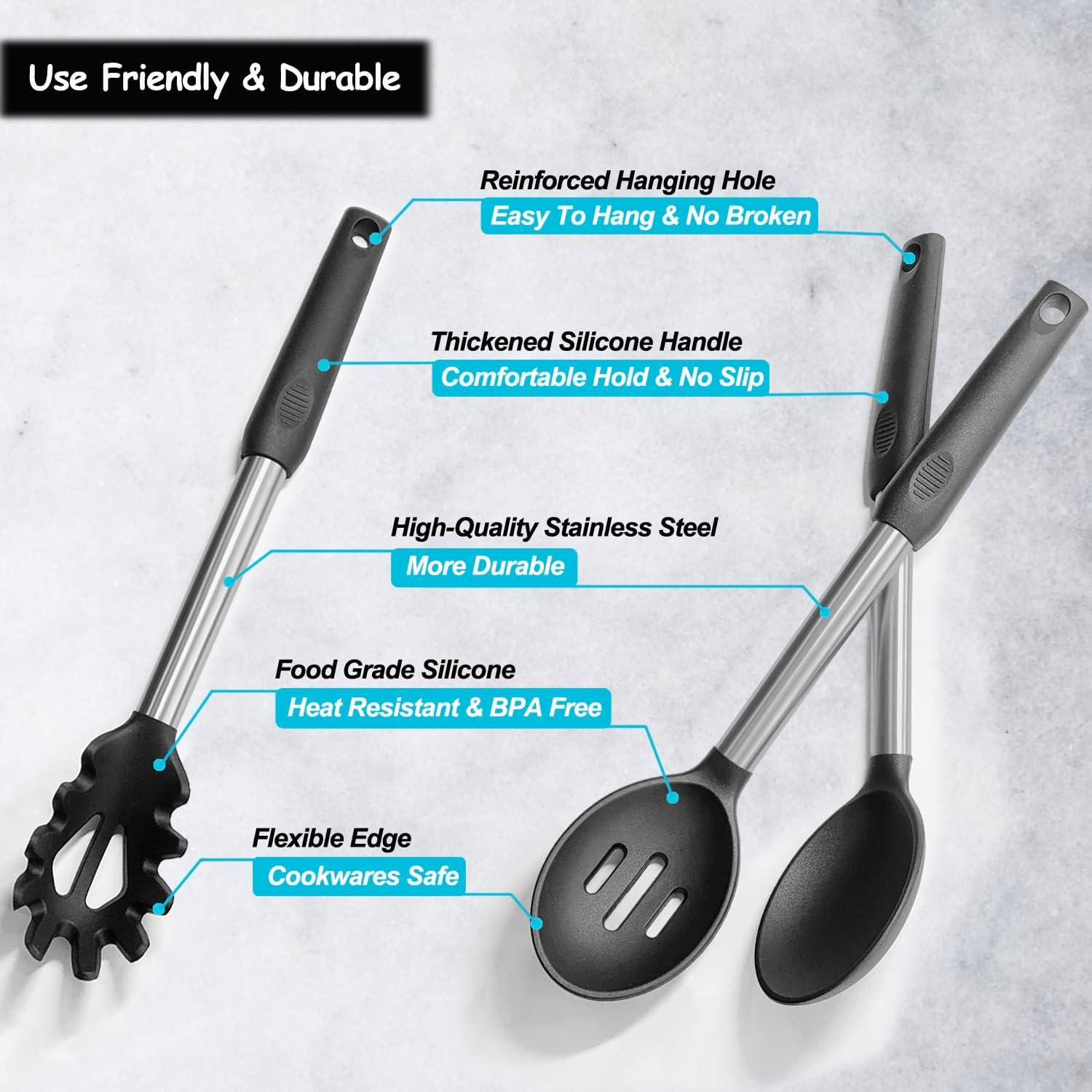 Juego de Utensilios de Cocina VOVOLY 5 Piezas Silicona Negro