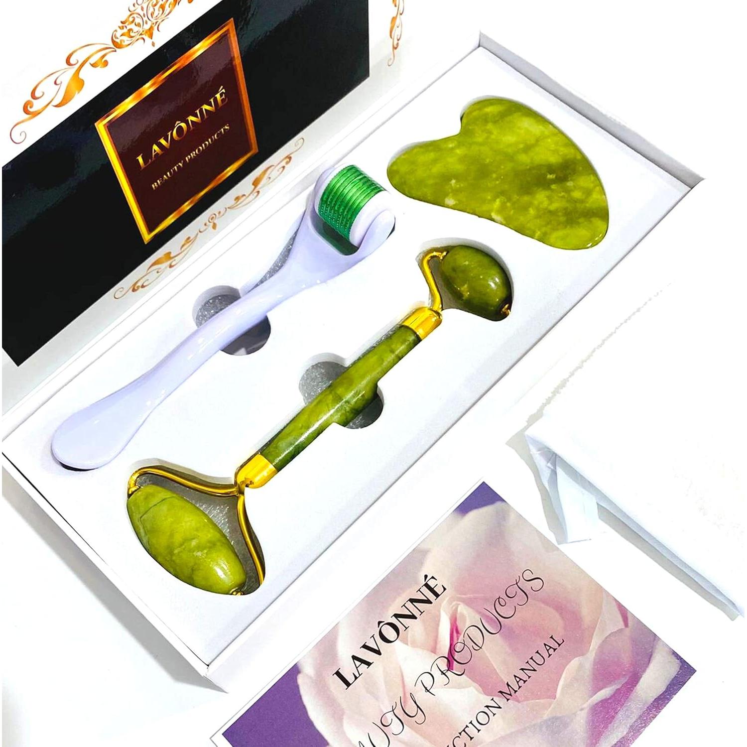 Juego de Rodillo de Jade y Gua Sha Lavonne 3 Piezas