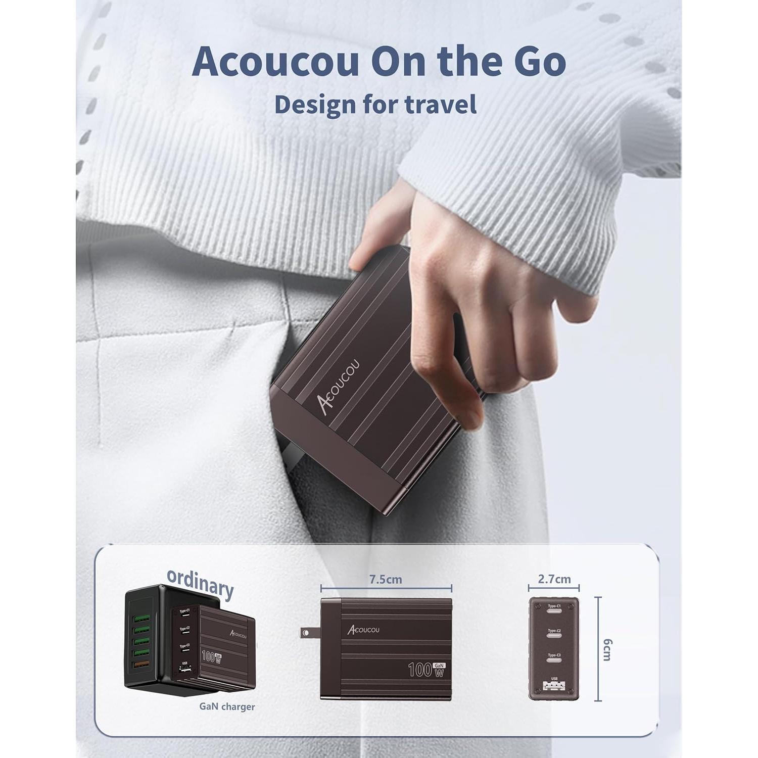 Cargador USB C 100W Acoucou 4 Puertos Rápido GaN Bronce