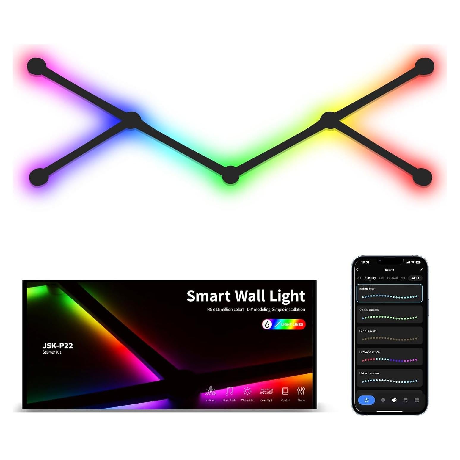 Luz de Pared Inteligente KOBAIBAN RGB 6 Barras LED WiFi Negro