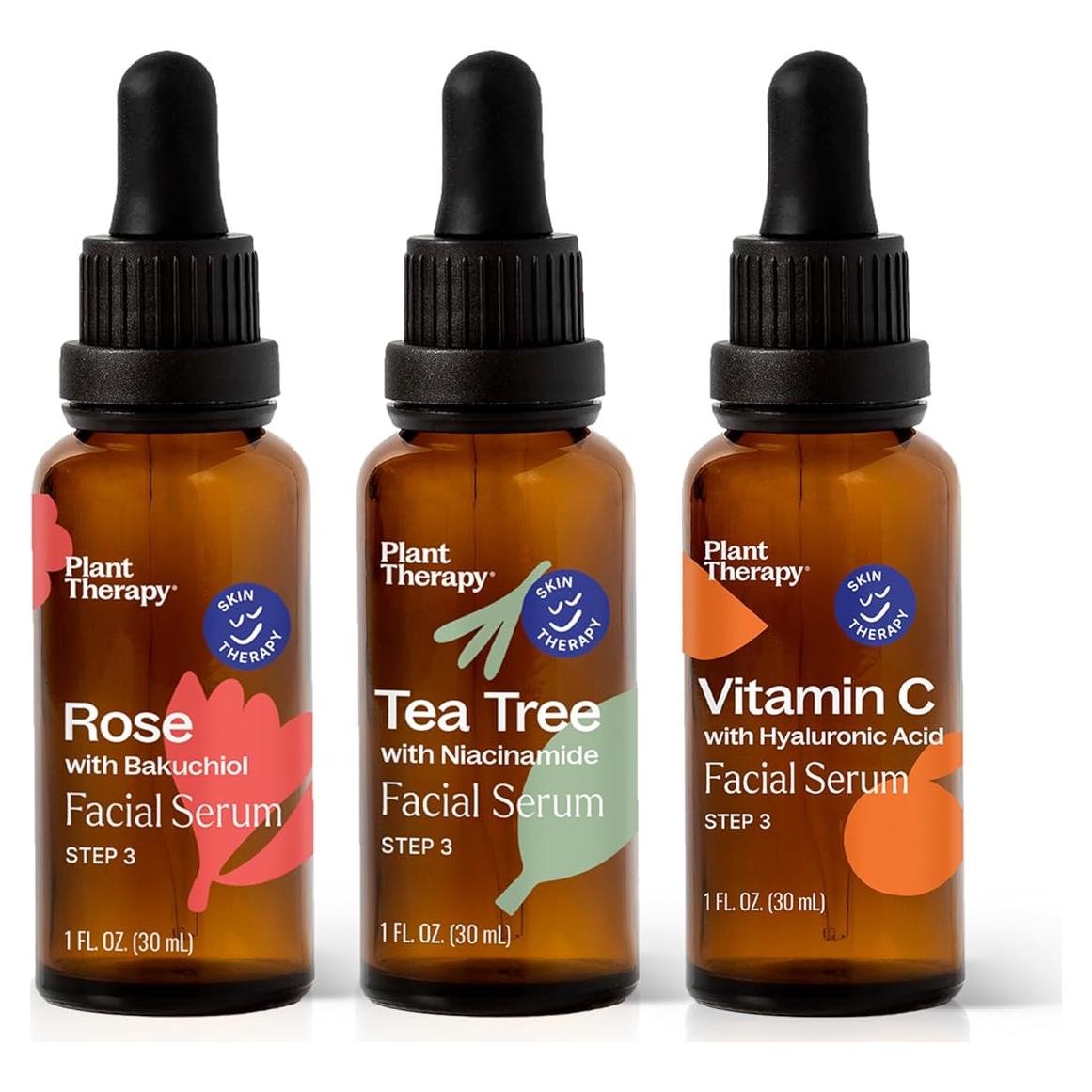 Conjunto de Suero Facial Plant Therapy 3 x 30 ml Vitamina C, Rosa y Árbol de Té