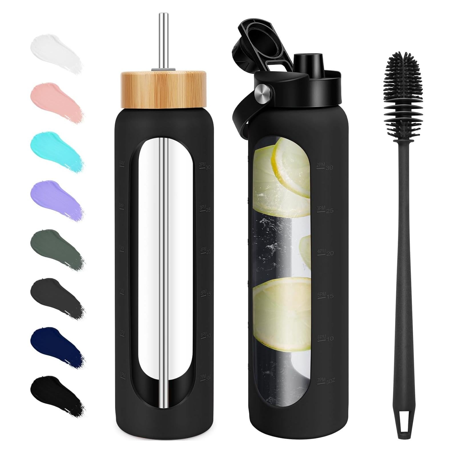 Botella de Agua de Vidrio 25 oz FULBEVY con Pajilla y Tapa