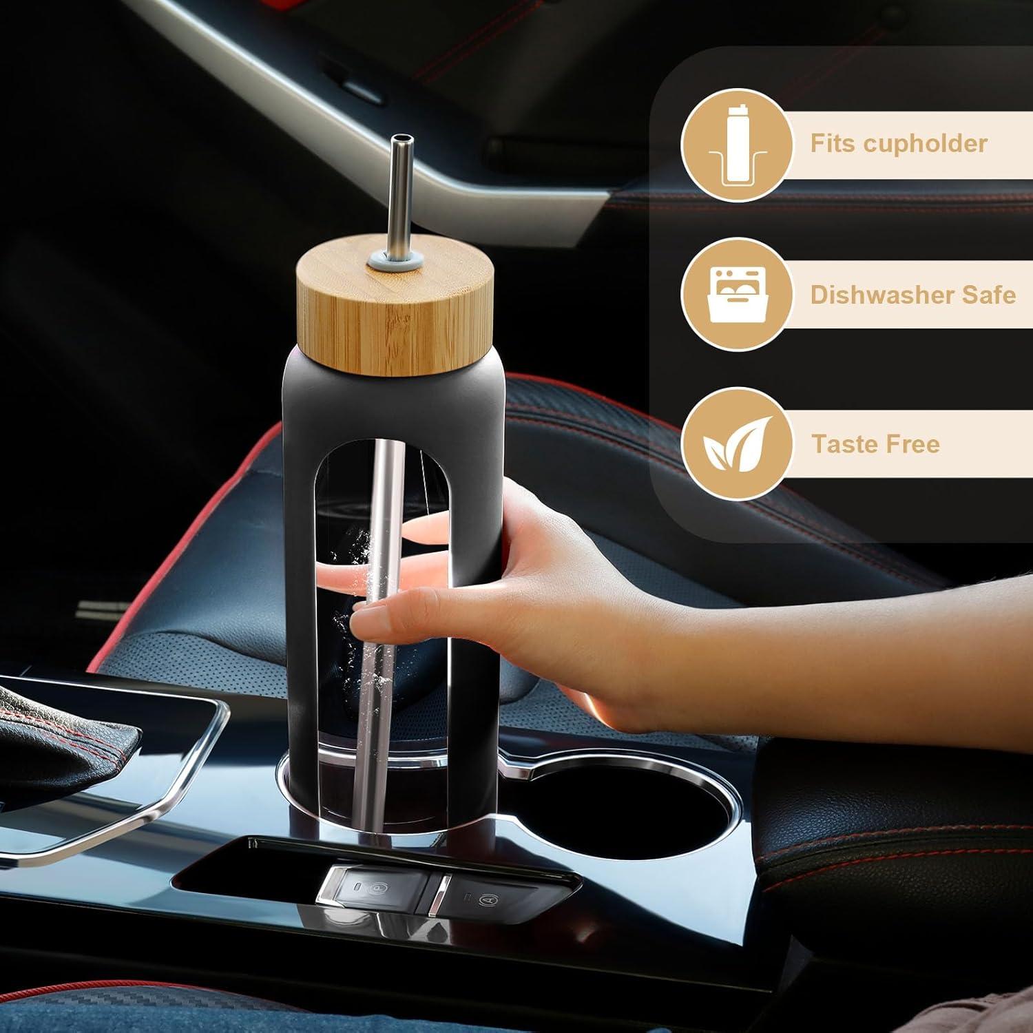 Botella de Agua de Vidrio 25 oz FULBEVY con Pajilla y Tapa