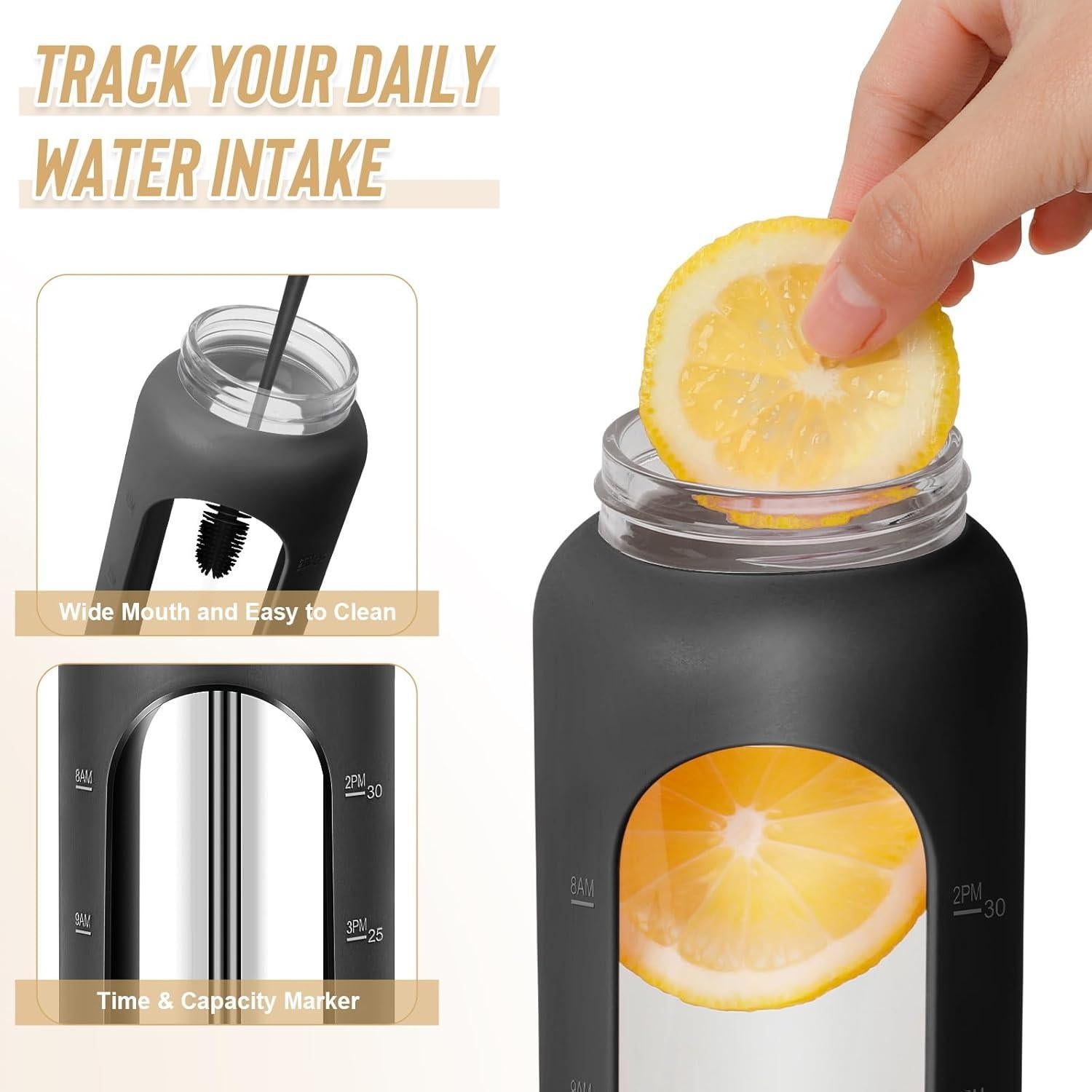 Botella de Agua de Vidrio 25 oz FULBEVY con Pajilla y Tapa