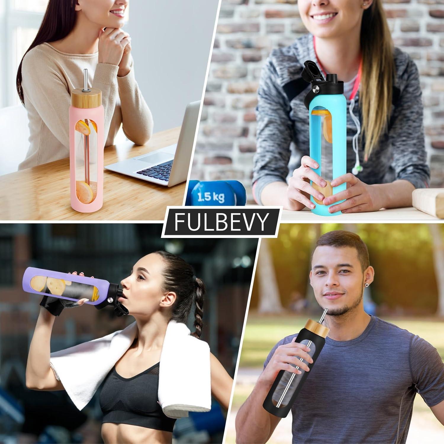 Botella de Agua de Vidrio 25 oz FULBEVY con Pajilla y Tapa