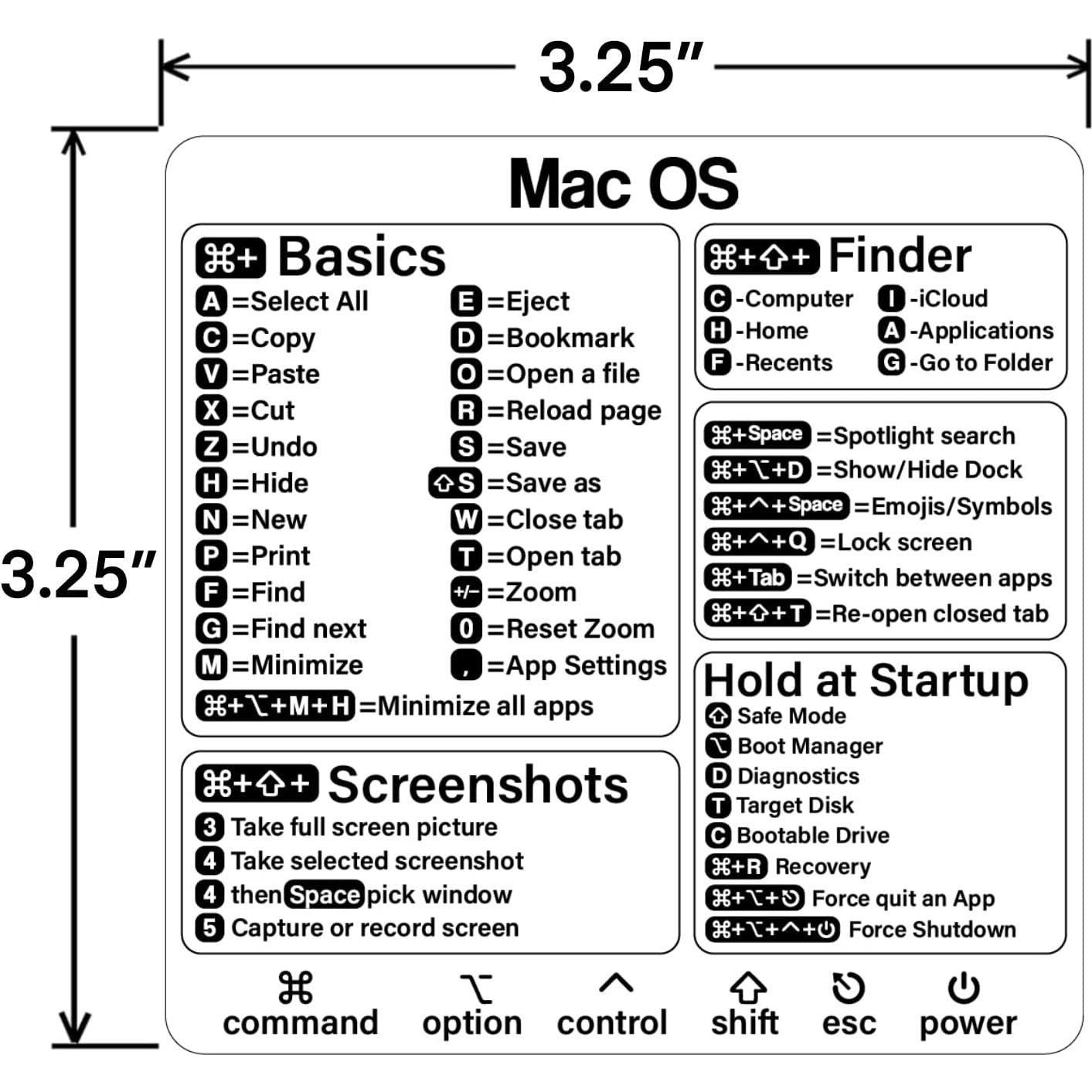 Pegatina Atajos Mac SWITHOM para MacBook 13-16 Pulgadas