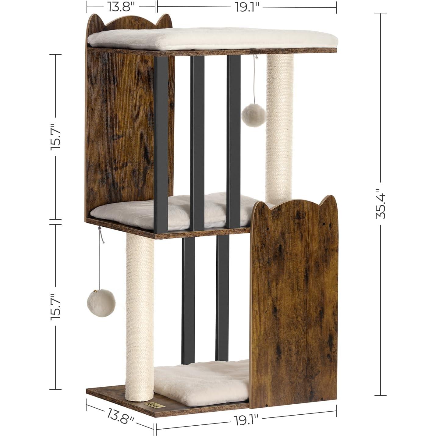 Árbol Rascador para Gatos FourFurPets 90 cm 3 Niveles Marrón