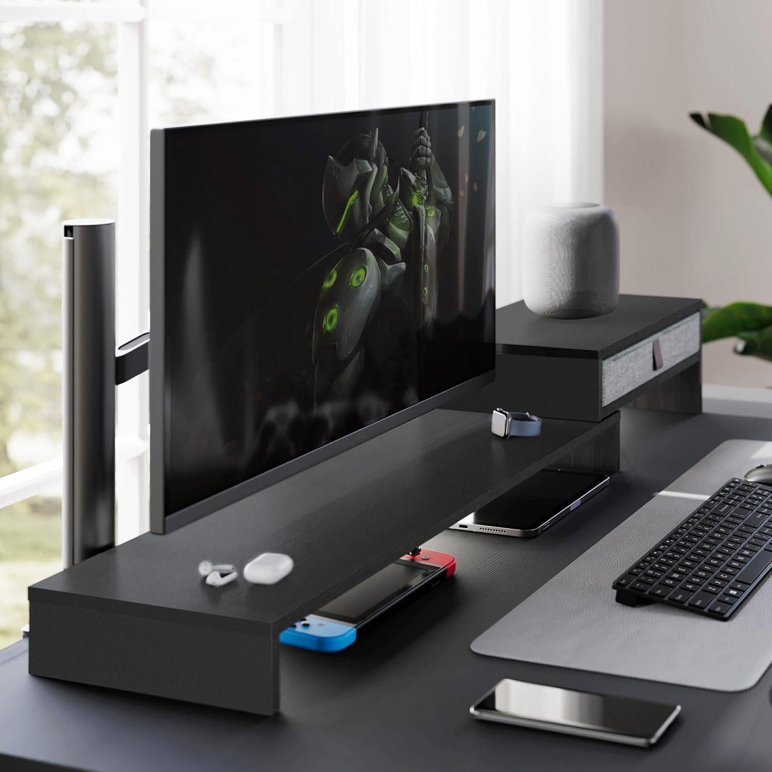 Soporte para Monitor Fenge Ajustable con Cajón Negro 30kg