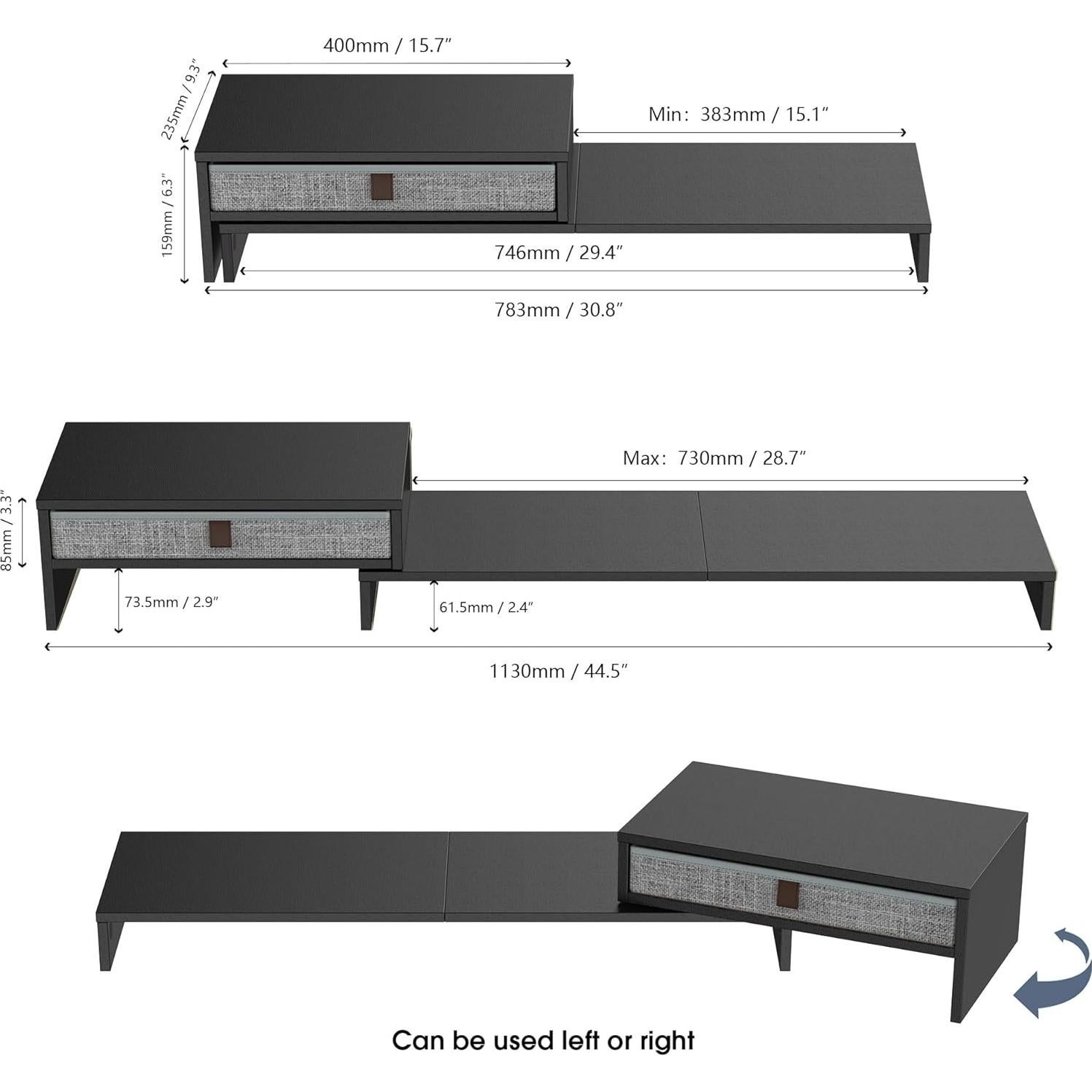 Soporte para Monitor Fenge Ajustable con Cajón Negro 30kg