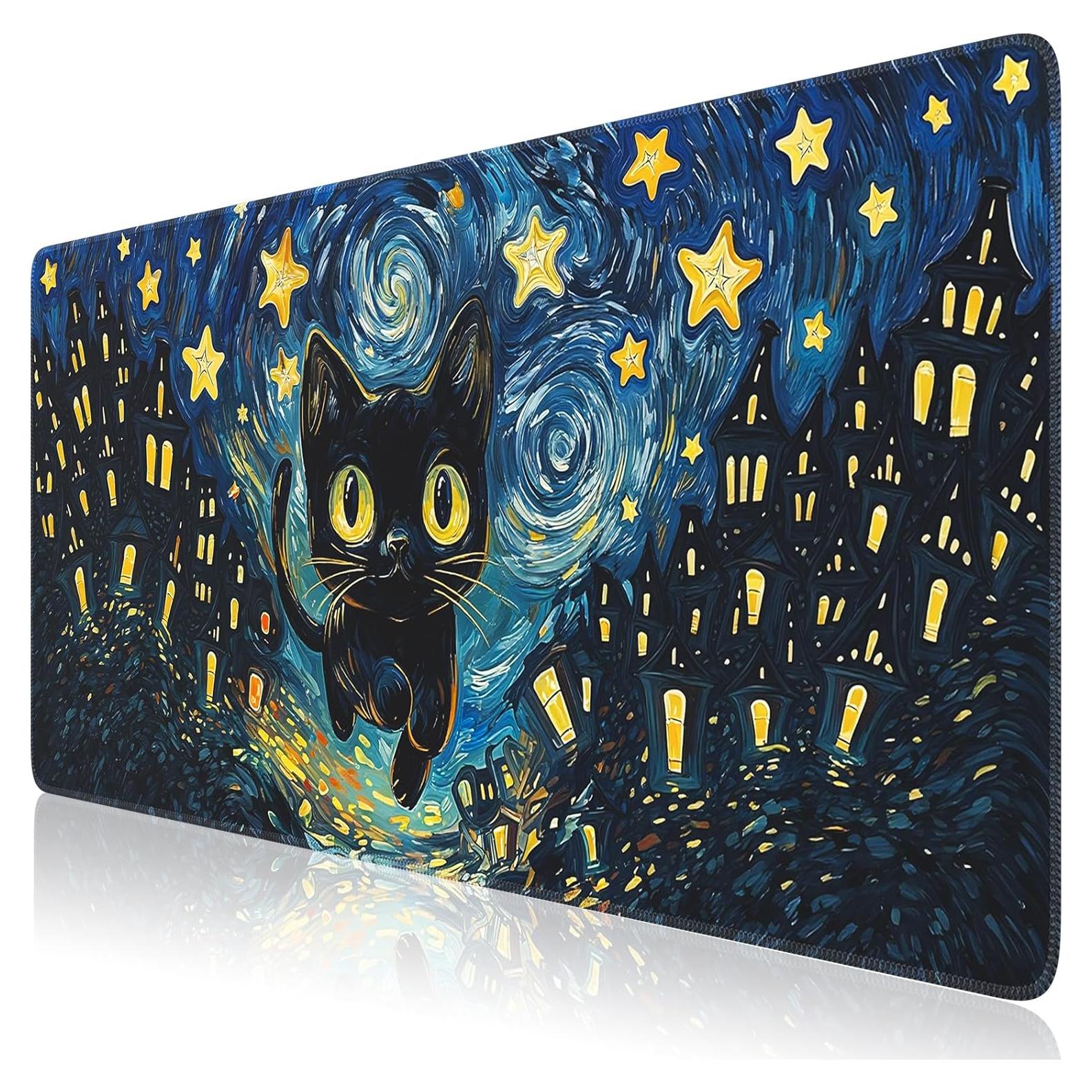 Alfombrilla de Escritorio iCasso XL Gato Negro 90x40 cm Antideslizante