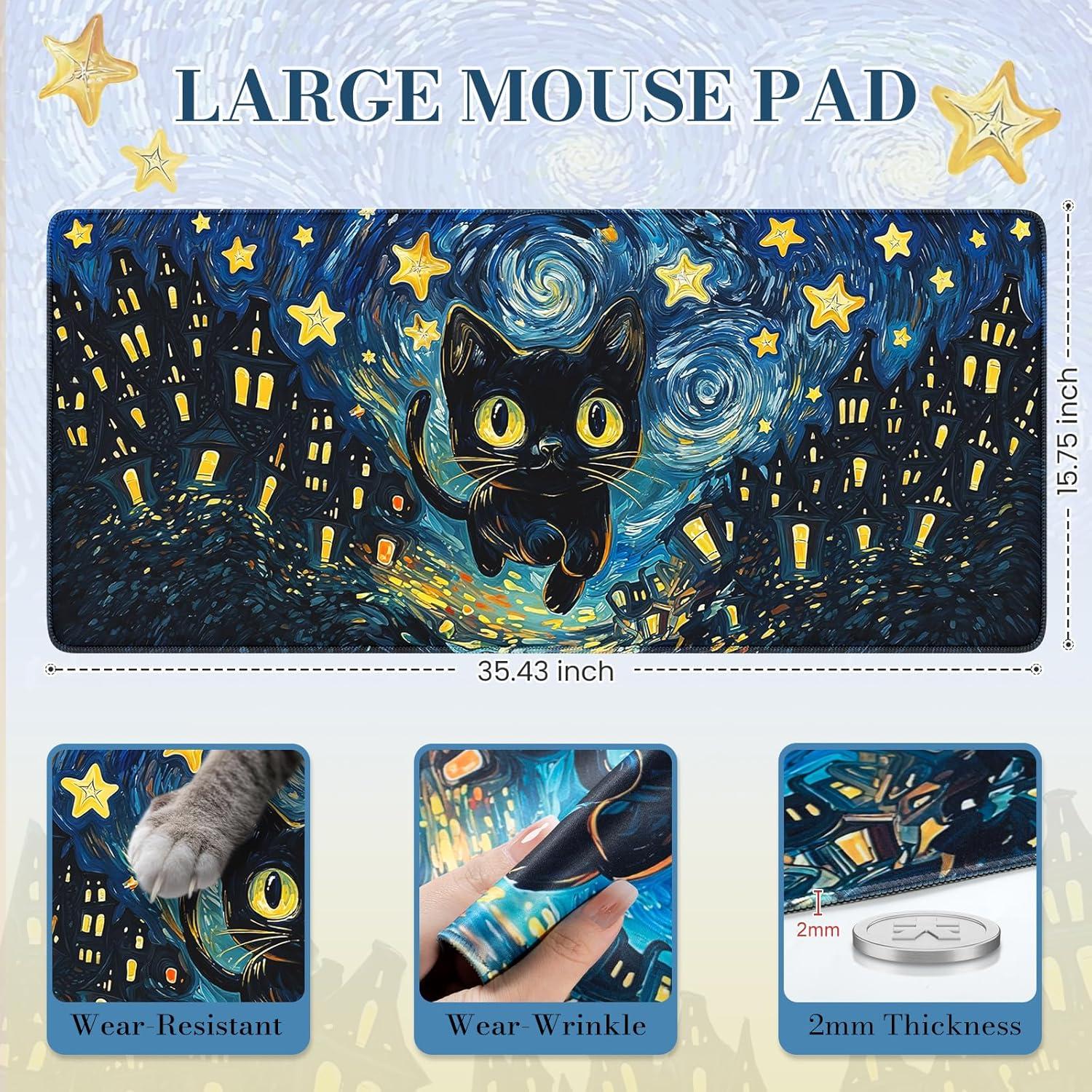 Alfombrilla de Escritorio iCasso XL Gato Negro 90x40 cm Antideslizante