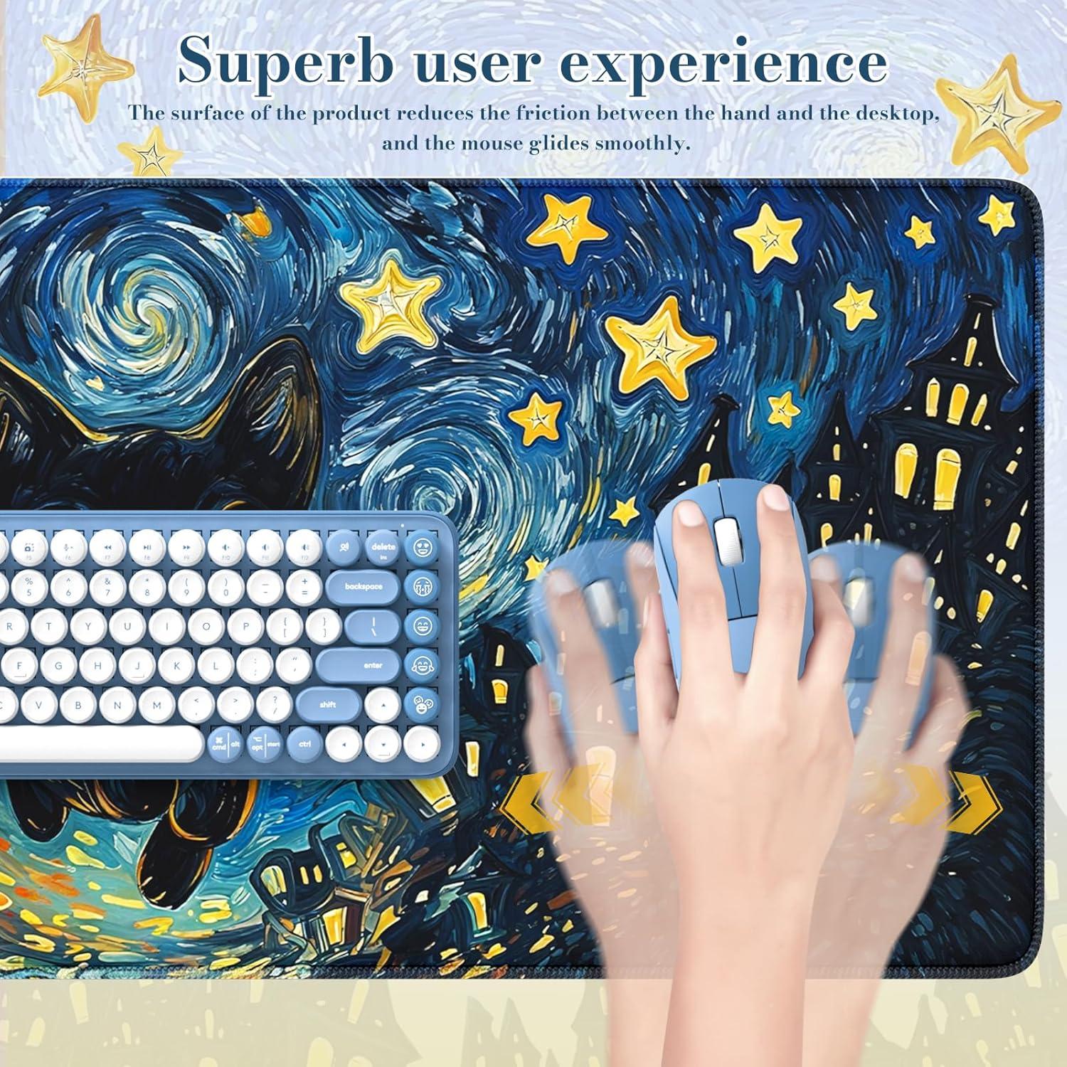 Alfombrilla de Escritorio iCasso XL Gato Negro 90x40 cm Antideslizante