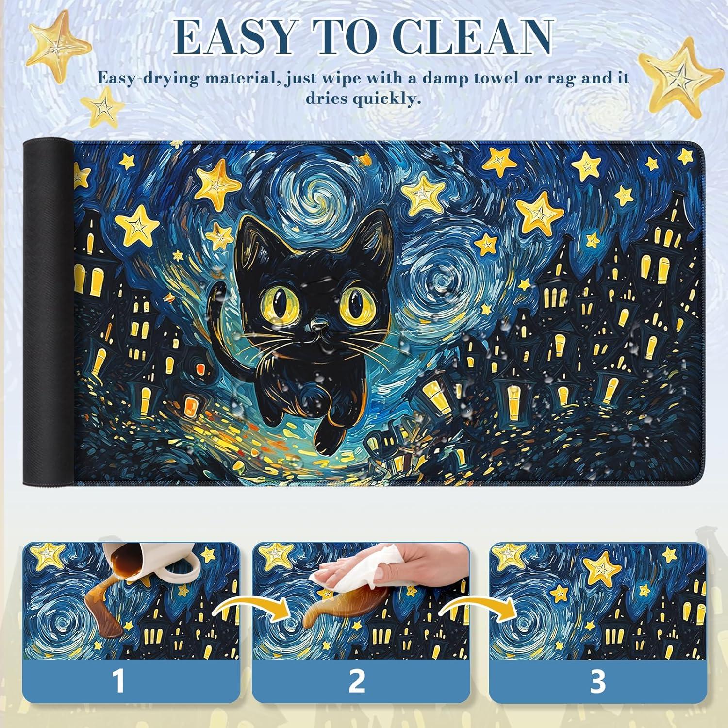 Alfombrilla de Escritorio iCasso XL Gato Negro 90x40 cm Antideslizante